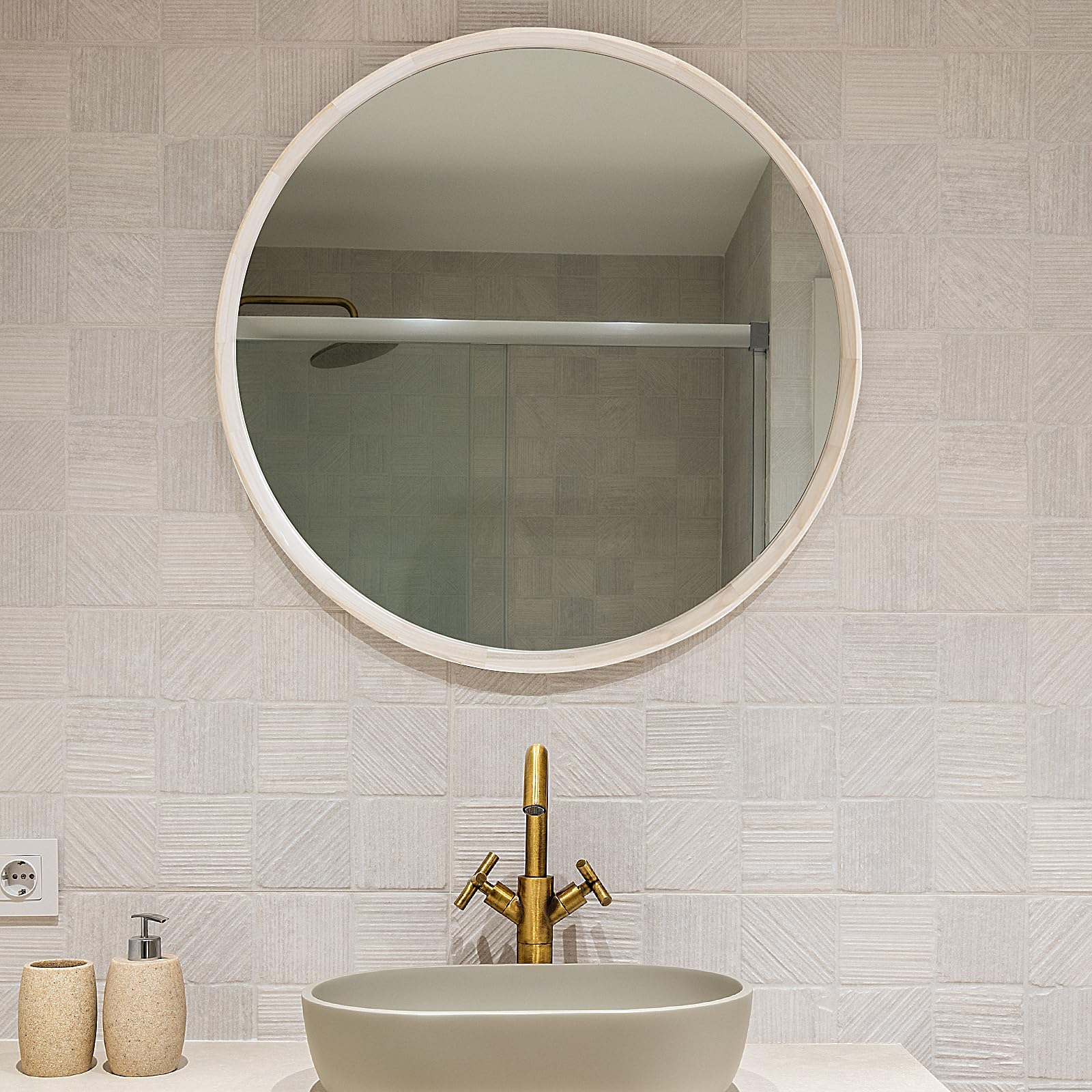 28 Inch Round Mirror, Natural Wood Mirror, Wall Circle Mirrors, Large Wood Frame Mirror, Round Mirrors for Wall Decor, Bathroom Mirror, Nursery Mirror