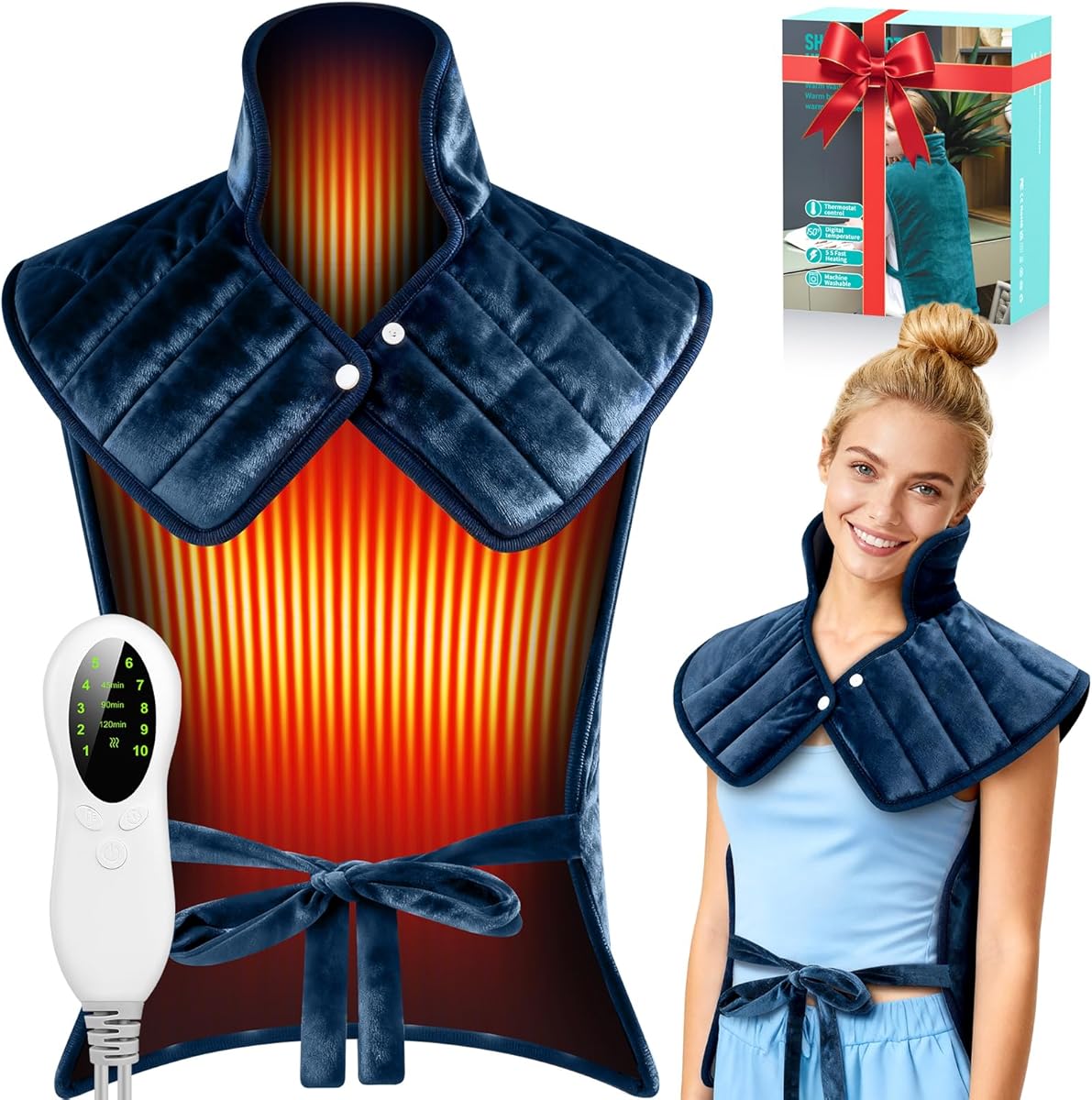 Heating Pad for Back Neck & Shoulders, 2.7lb Weighted Electric Graphene-Infused Heat Pad for Pain Relief, Wearable Full Body Large 24"x35" Fast Heating, ETL Certified, Gifts for Women, Men, Mom, Dad