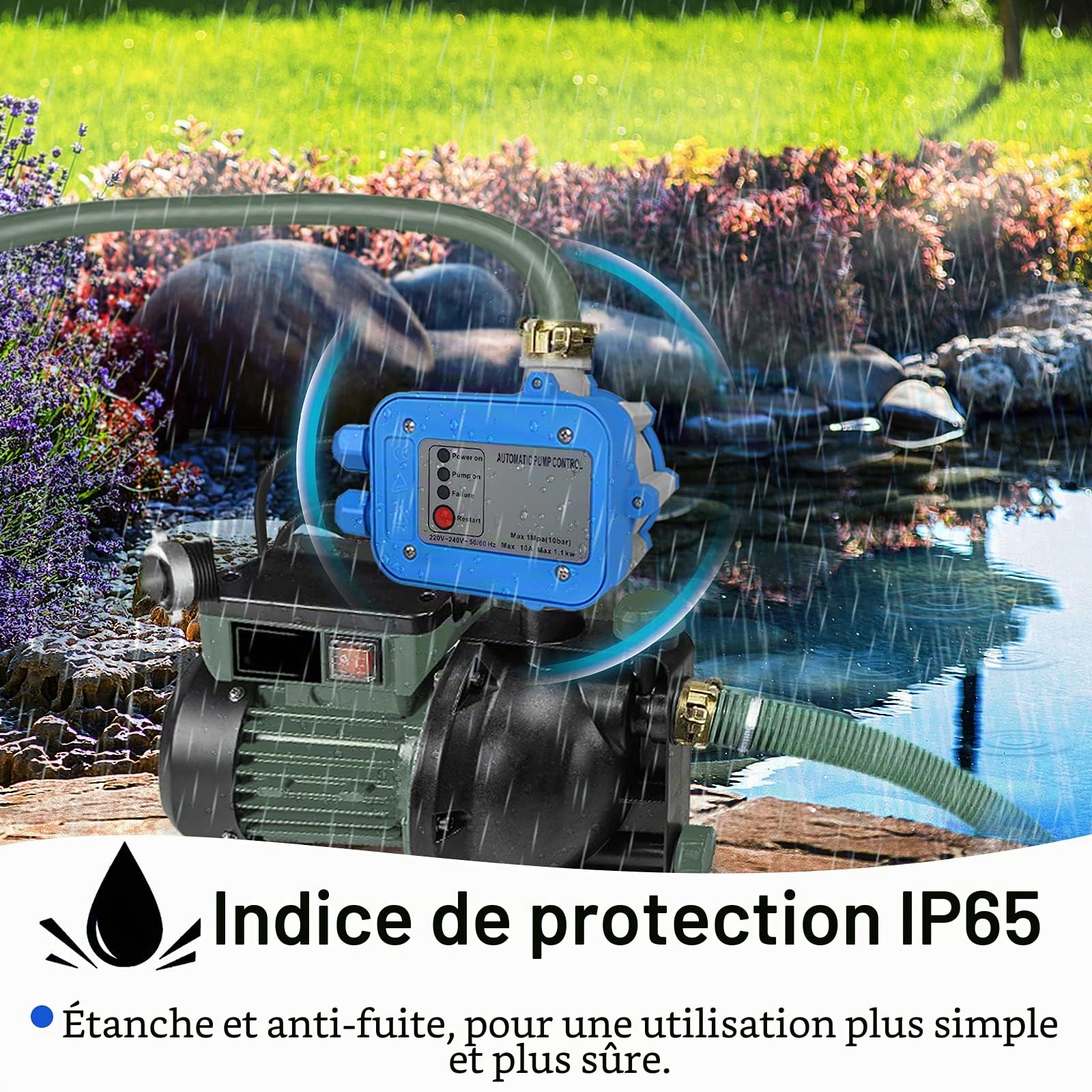 Aufun Interrupteur à pression électronique avec câble, contrôle de la pompe max. 10 bar, régulateur de pression, contrôle automatique de la pompe avec prise pour système d'eau domestique