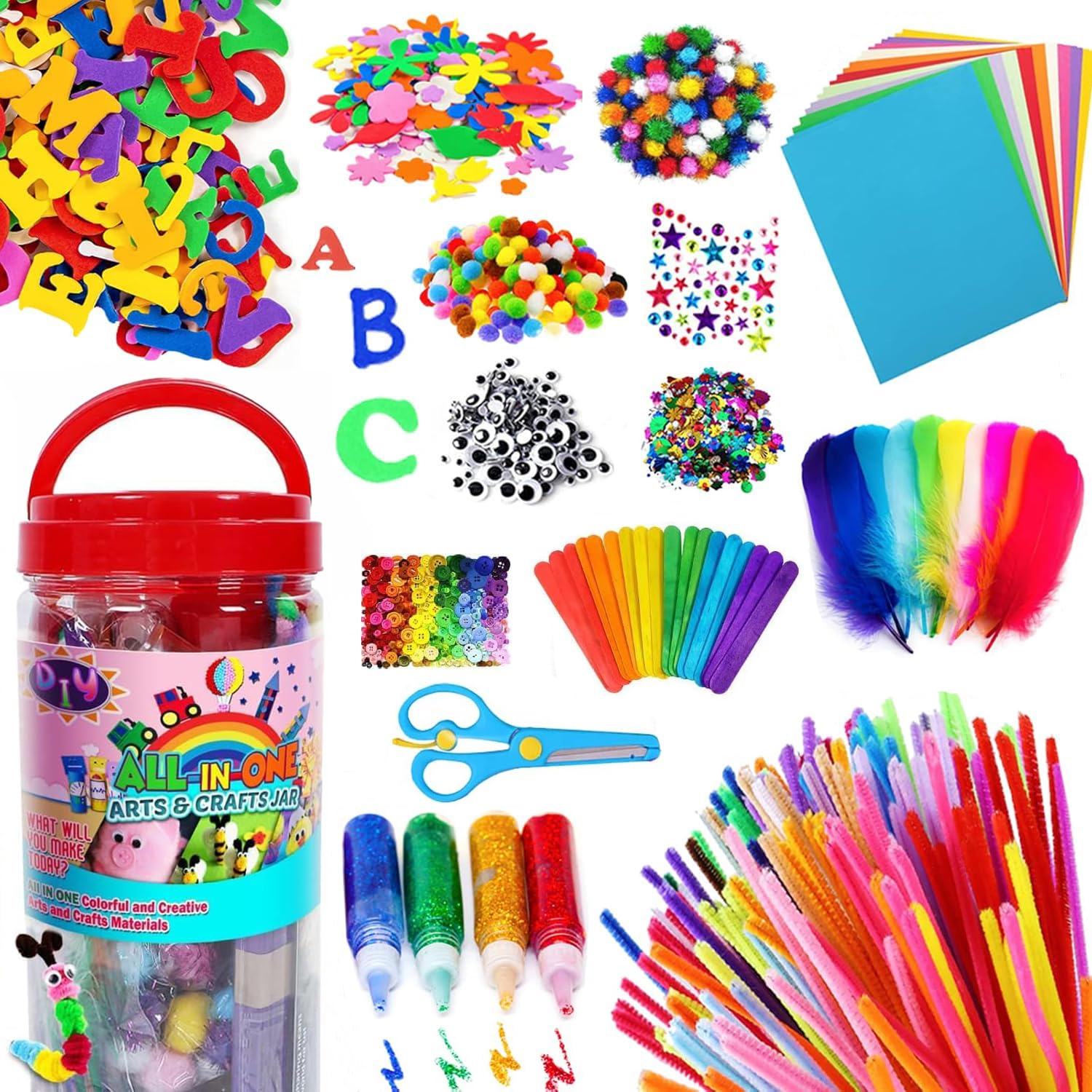 Piucrty Bastelkoffer Bastelset Kinder 3-10 Jahre Bastelzubehör Bastelkiste Kindergeburtstag Basteln Mädchen Diy Kit Set Bastelmaterial Bastelkiste Bastelsachen Bastelbox Geschenke Bastelutensilien