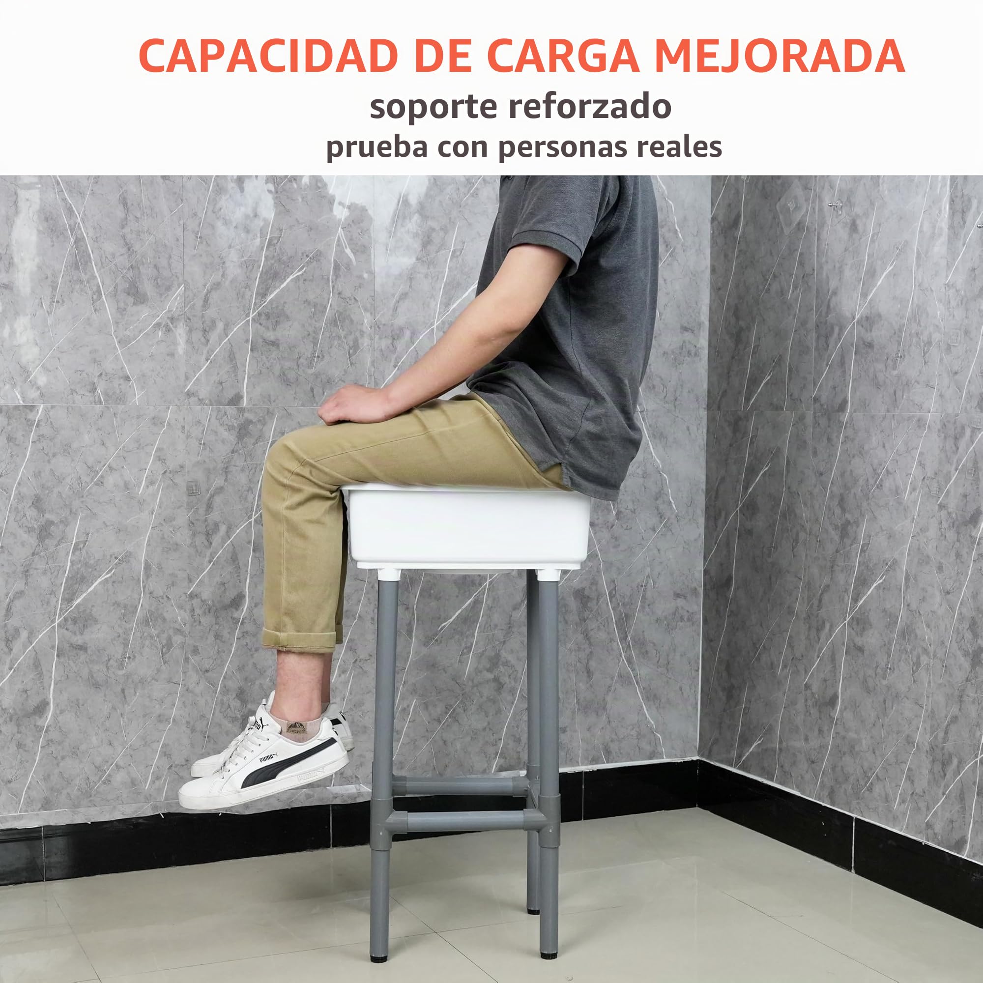 Fregadero independiente de un solo cuenco, fregadero de cocina montado en la pared, tina de lavandería de 16.9 x 12.8 pulgadas con agujero de grifo de 1.26 pulgadas, fregaderos de plástico para el