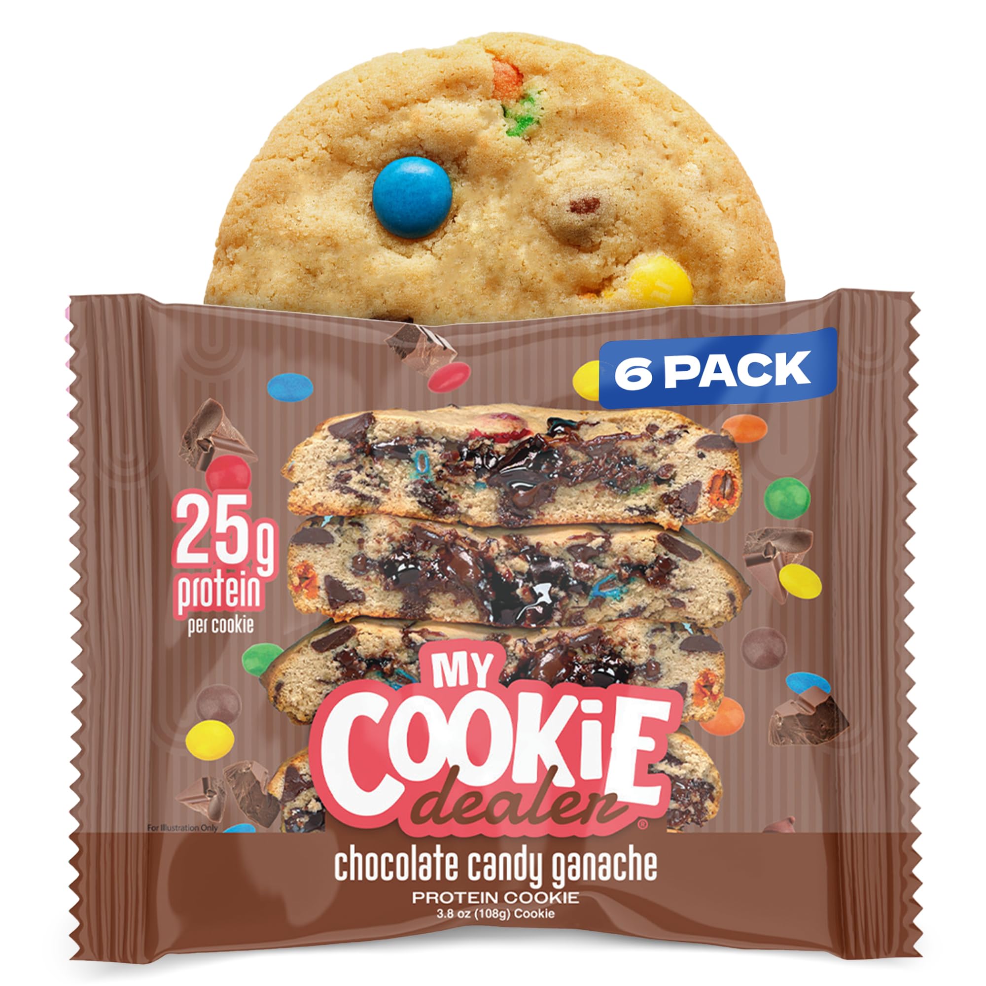 My Cookie Dealer Protein Cookies, Chocolate Candy Ganache (6-Pack, 3.8oz Each) - 25g of Protein per Cookie - Individually Wrapped Workout Snacks for On-The-Go Travel