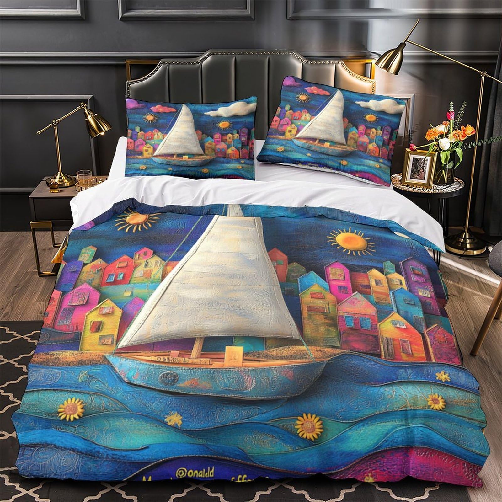 Housse de Couette Voilier 3D pour une Chambre Adulte Style Bord de Mer Confortable