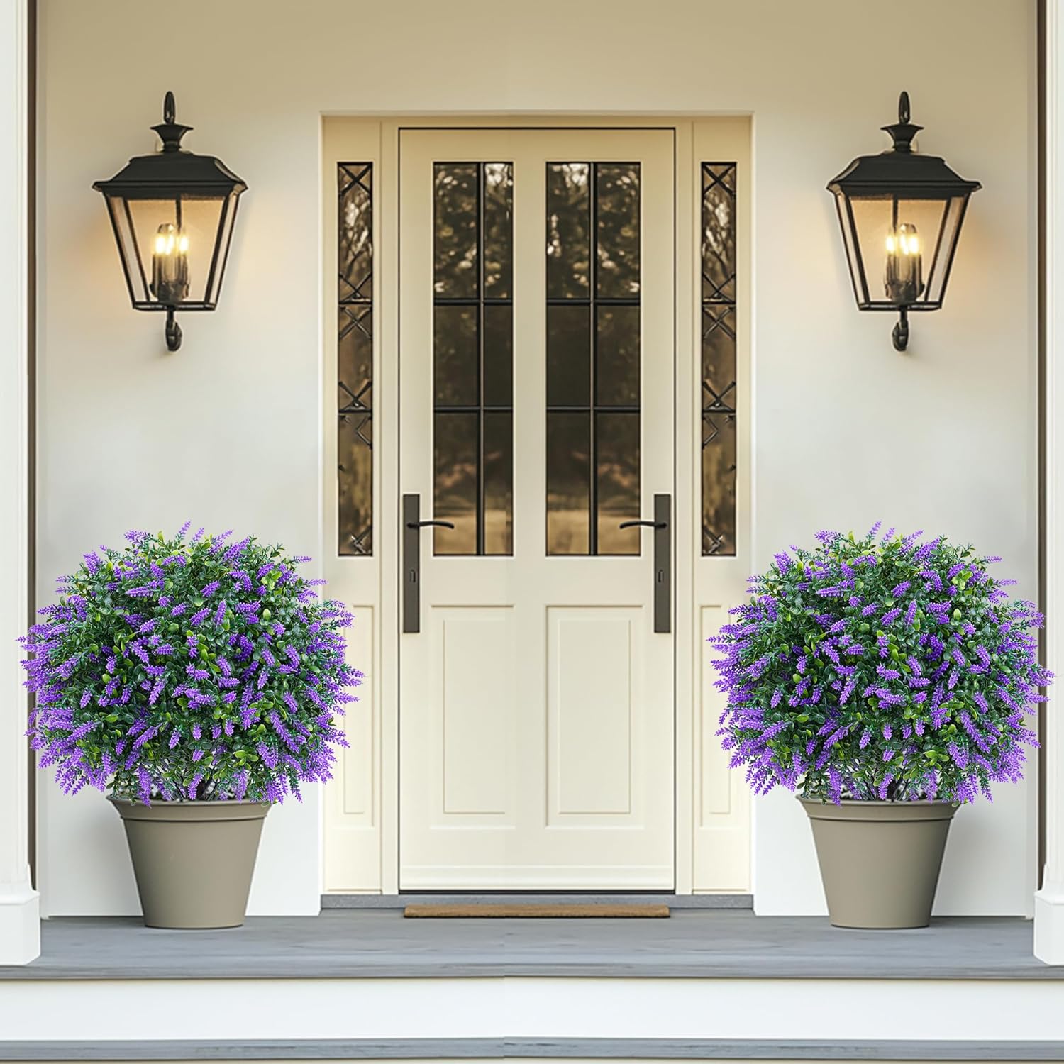 Artificial Boxwood Topiary Ball with Lavender, Set of 2 Artificial Shrub Bushes with Ground Spike, UV Resistant Fake Evergreen Plant Tree for Porch Outdoor Planters Indoor Valentine's Day - Image 5