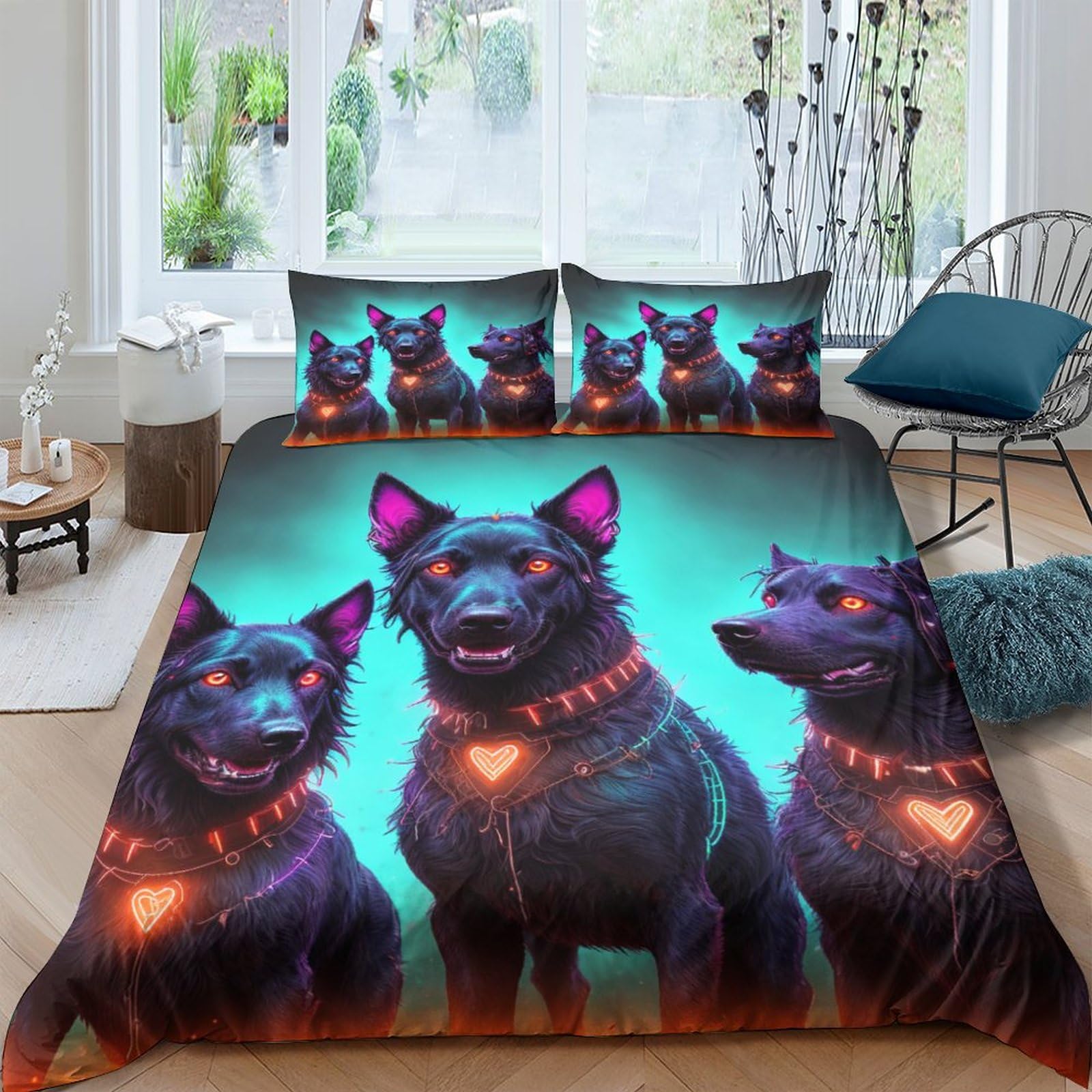 Parure de lit chien méchant 3 pièces avec housse de couette 200x200cm
