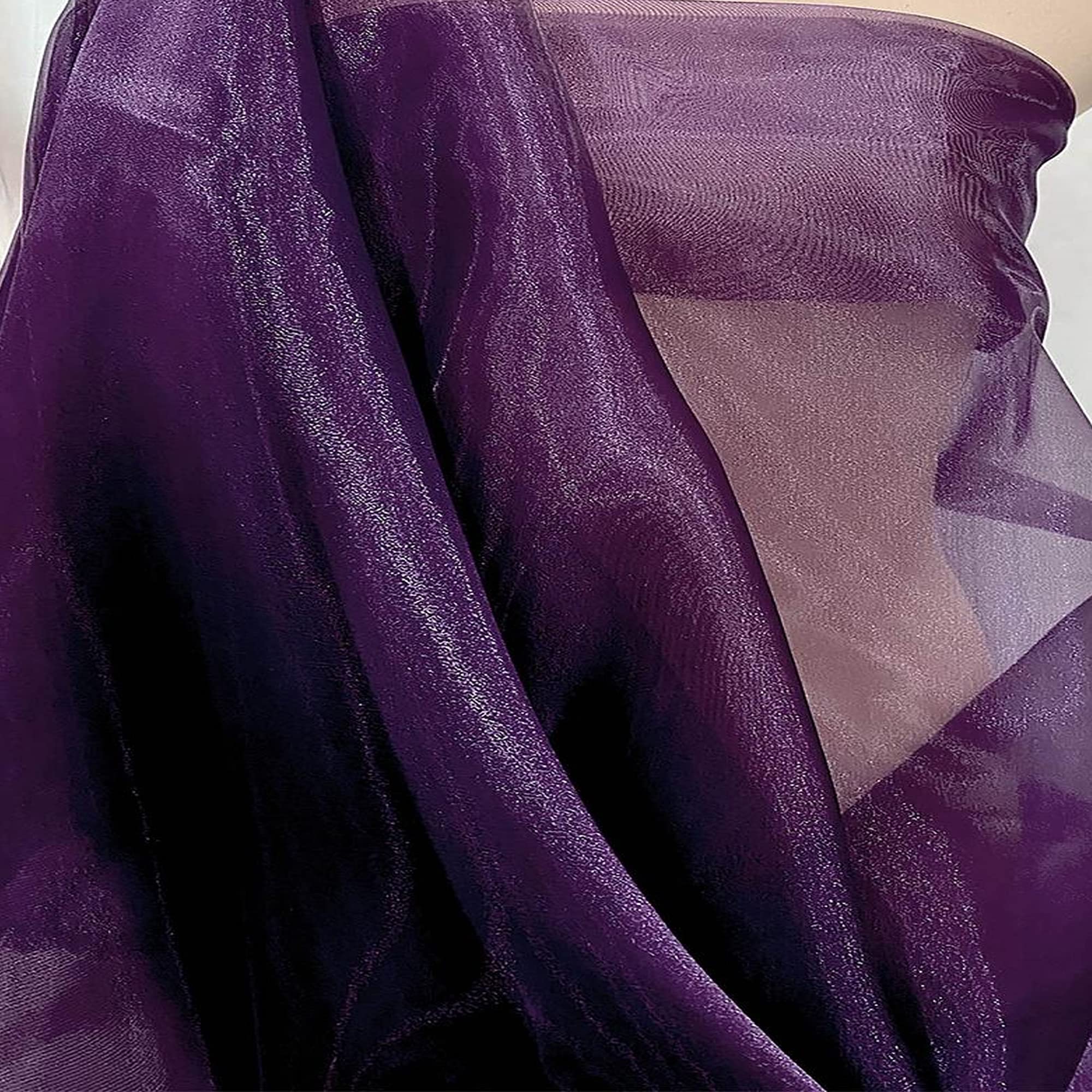 Fabrics King Online Plum Crystal Sparkle Organza Fabric Wedding Decorations Polyester Material 58" - 145Cm Wide Per Metre