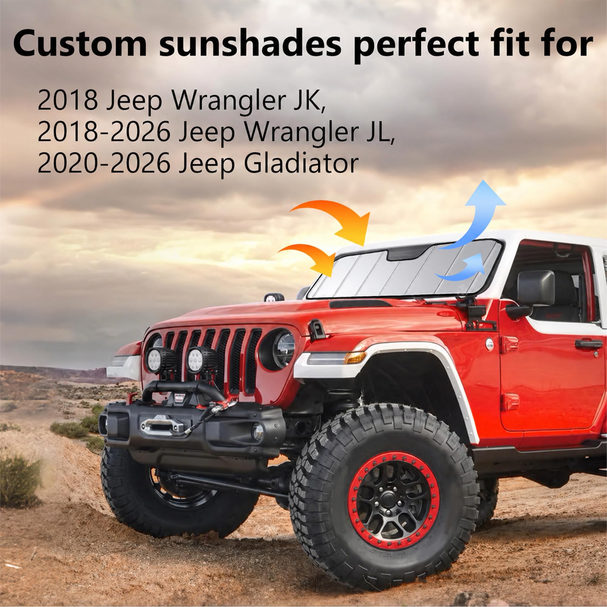 Parasol para parabrisas compatible con Jeep Wrangler JL 2018-2025, Gladiator 2020-2025, parasol plegable con bolsa de almacenamiento