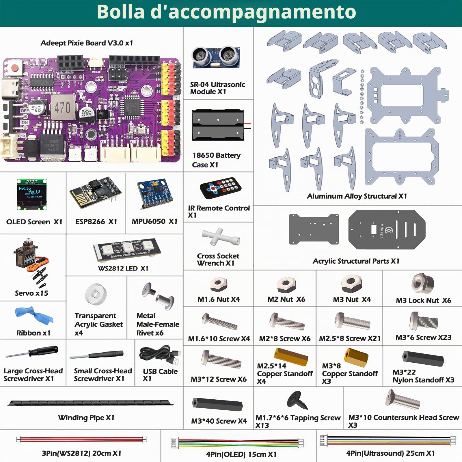 Adeept Ultimate Hexapod Spider Robot Kit, corpo in metallo, programmazione Arduino, telecomando WiFi/IR con display OLED, Python/APP, kit robotica educativa STEM per adulti e ragazzi con manuale PDF