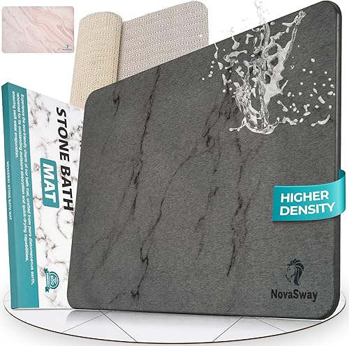Miniatura 3 de Novasway - Tapete de baño de piedra de diatomita para baño, secado rápido, antideslizante, absorbente de agua, tapete de ducha duradero de piedra