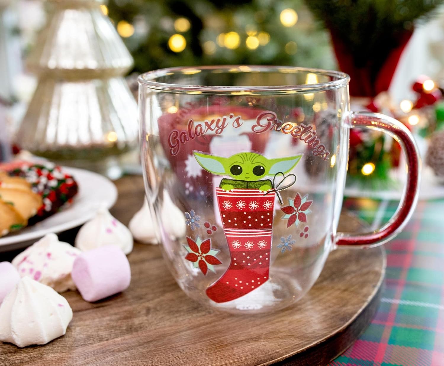 Star Wars: The Mandalorian Grogu Glass Mug With Glitter Handle | Coffee Cup For Espresso, Boba Milk Tea | Holds 14 Ounces - Image 4