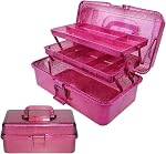 Plastic Storage Bins, Glitter Three-Layer Multipurpose Art & Craft Tool Storage Box Organizer, Medicine Cosmetic Art Supply Box for Home Storage, Makeup, Hair Accessories, Painting Tools - Pink