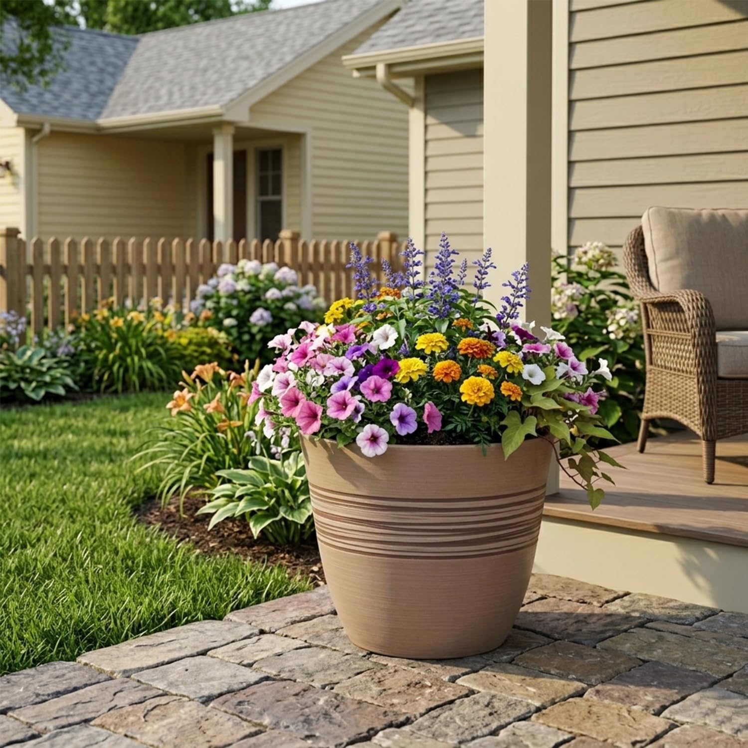 GreenShip 12 Inch Large Planters for Indoor & Outdoor Plants Set of 2, Decorative Plant Pots with Drainage Hole, Modern Flower Pots,Weather Resistant Garden Pots for Home Patio Balcony