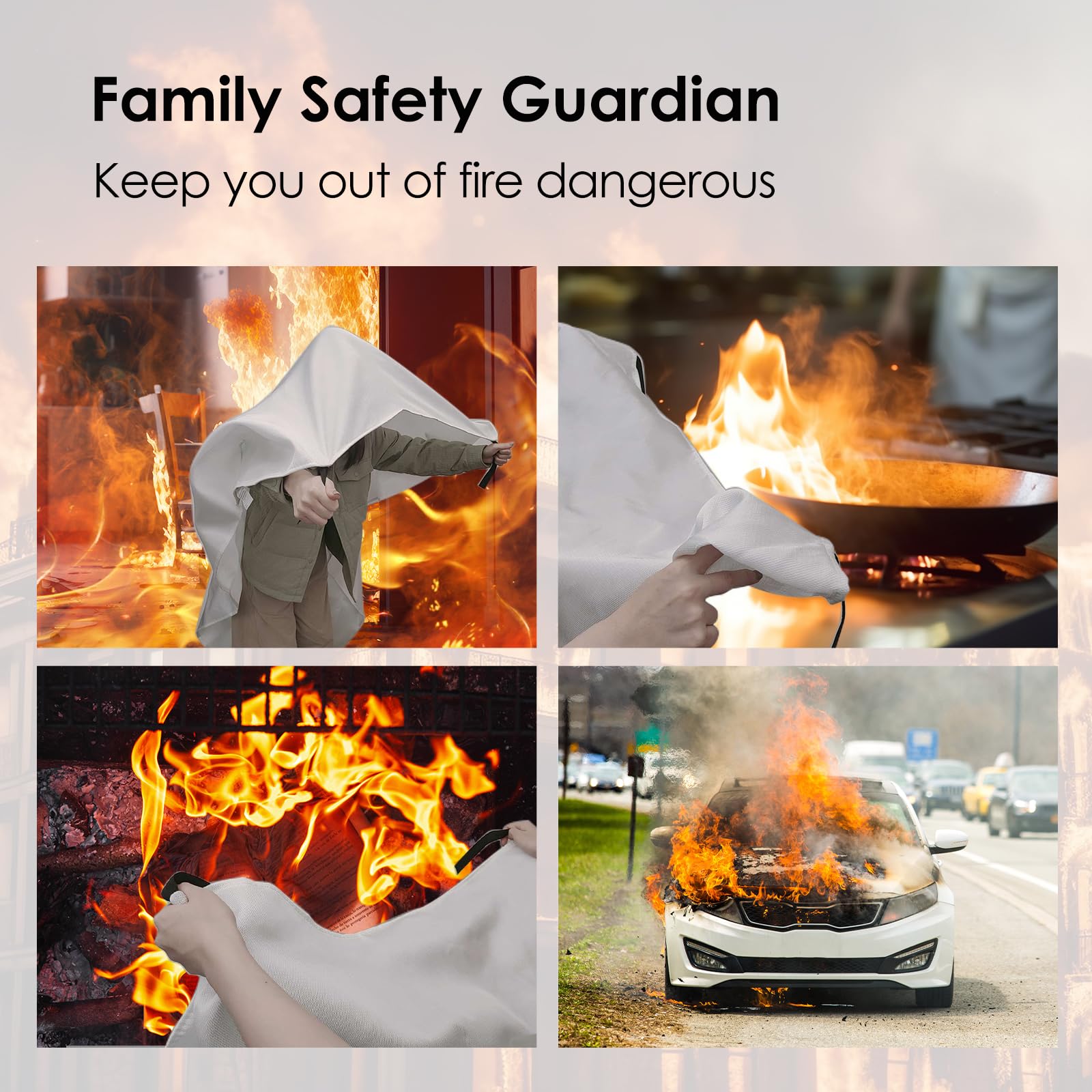 Wisualarm Fire Blanket,Fire Suppression Blanket with Loop, Emergency Fibreglass Blanket for Kitchen Home, Office, Caravan (1.2m*1.2m) - Image 4
