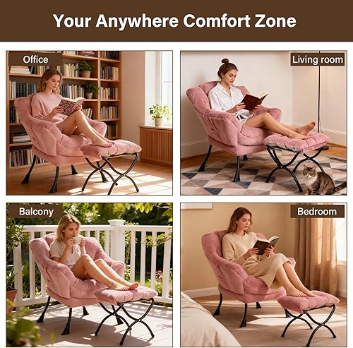 Miniatura 176 de Welnow Silla Lazy con otomana, moderna silla de descanso con reposabrazos y un bolsillo lateral, sillón para sofá de ocio, sillón de lectura