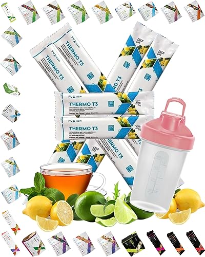 FuXion Thermo T3 - Transforma la grasa en energía, 10 paquetes de una sola porción, más una botella agitadora de 12 onzas sin BPA con cubierta rosa