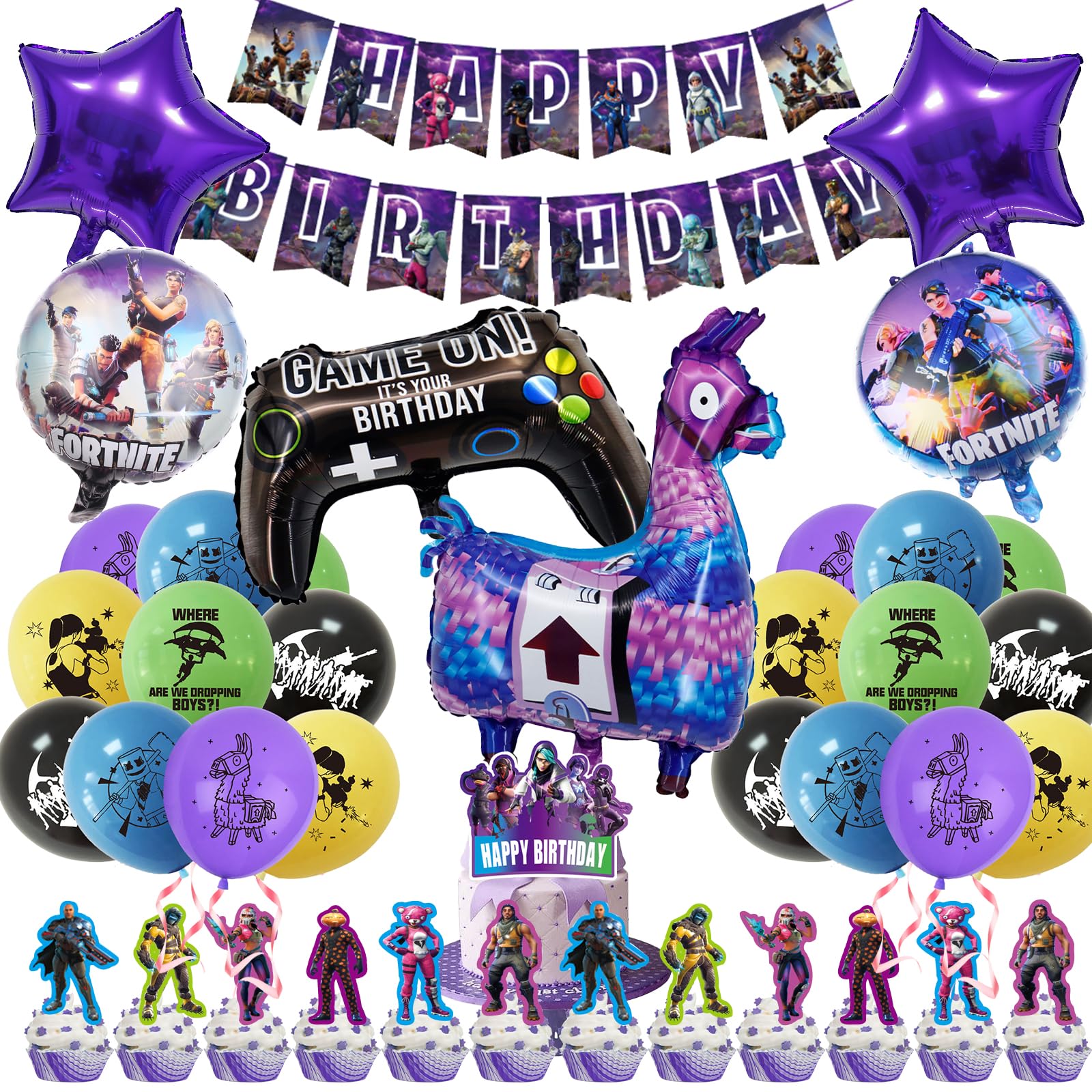 40 PCS Video Game Foil Balloons, Game Theme Birthday Party Decorations, Include Happy Birthday Banner, 6 Game Foil Balloons, 20 Latex Balloons, 13 Cake Toppers for Kids Birthday Party