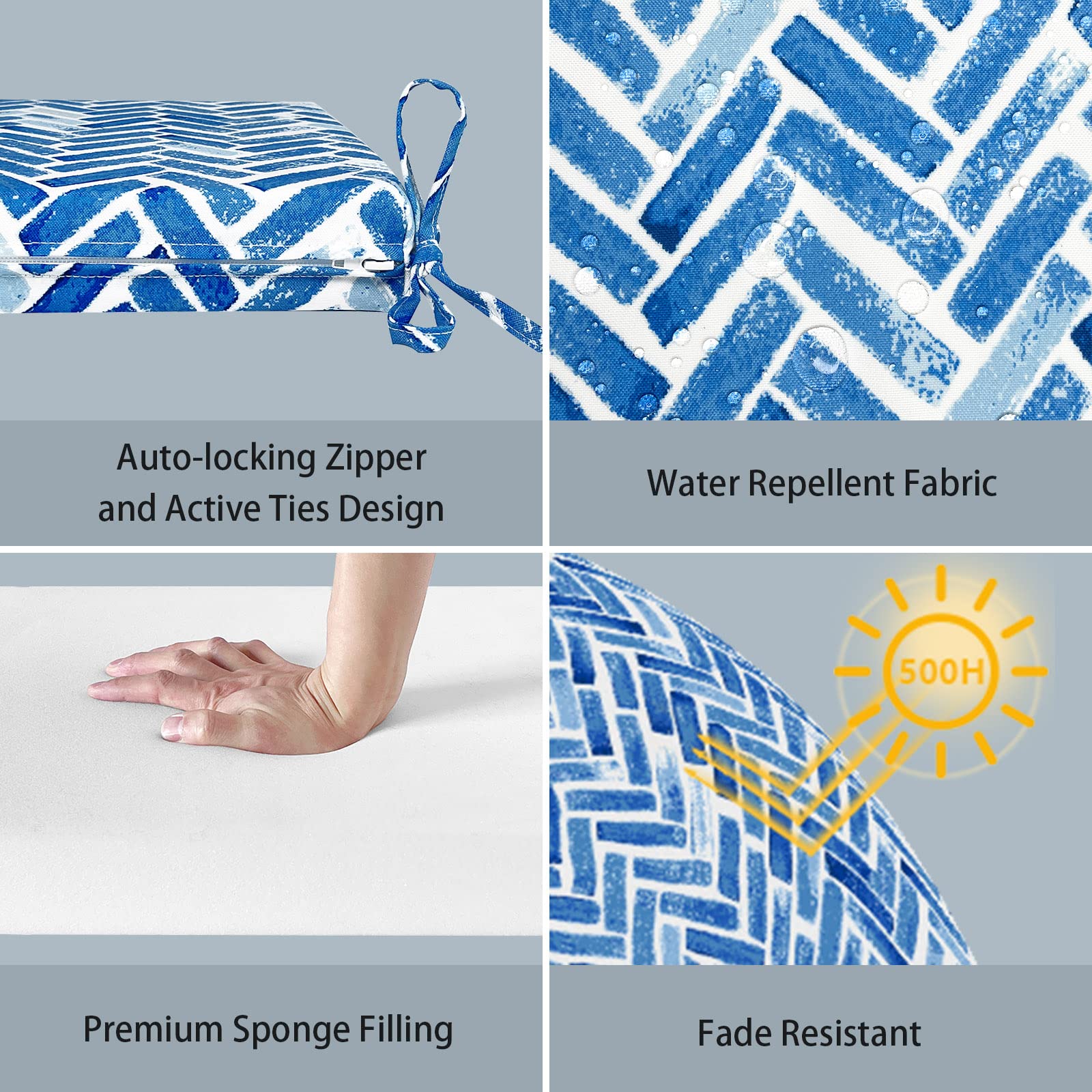 LVTXIII Outdoor Chair Cushions, Fade-Resistant Patio Furniture Cushions Outdoor Square Corner Chair Pads with Ties for Dining Chairs and Garden Furniture Decoration, 18.5"x16"x2" Set of 2, Blue Bricks