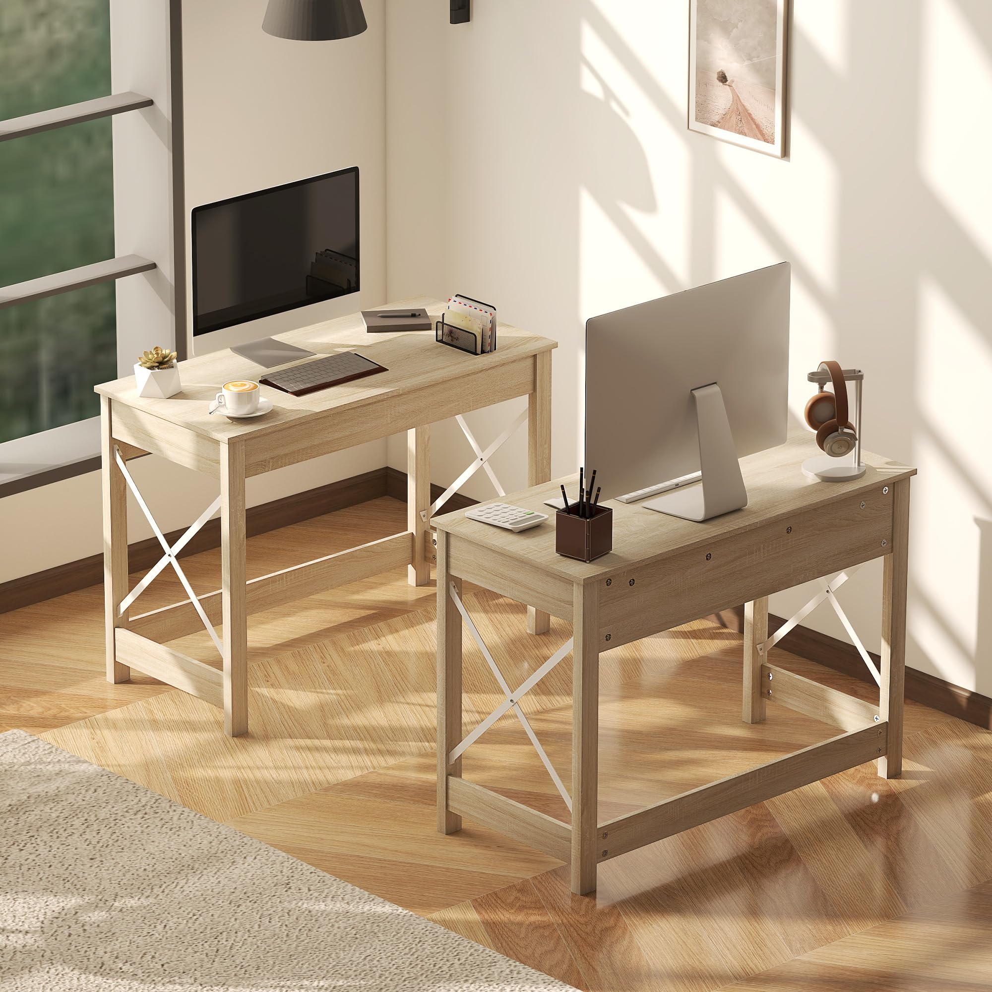 HOMCOM Mesa Escritorio Estilo Moderno Fácil de Montar 105x50x76 cm Natural | Mesa de Ordenador, para Oficina Dormitorio Estudio
