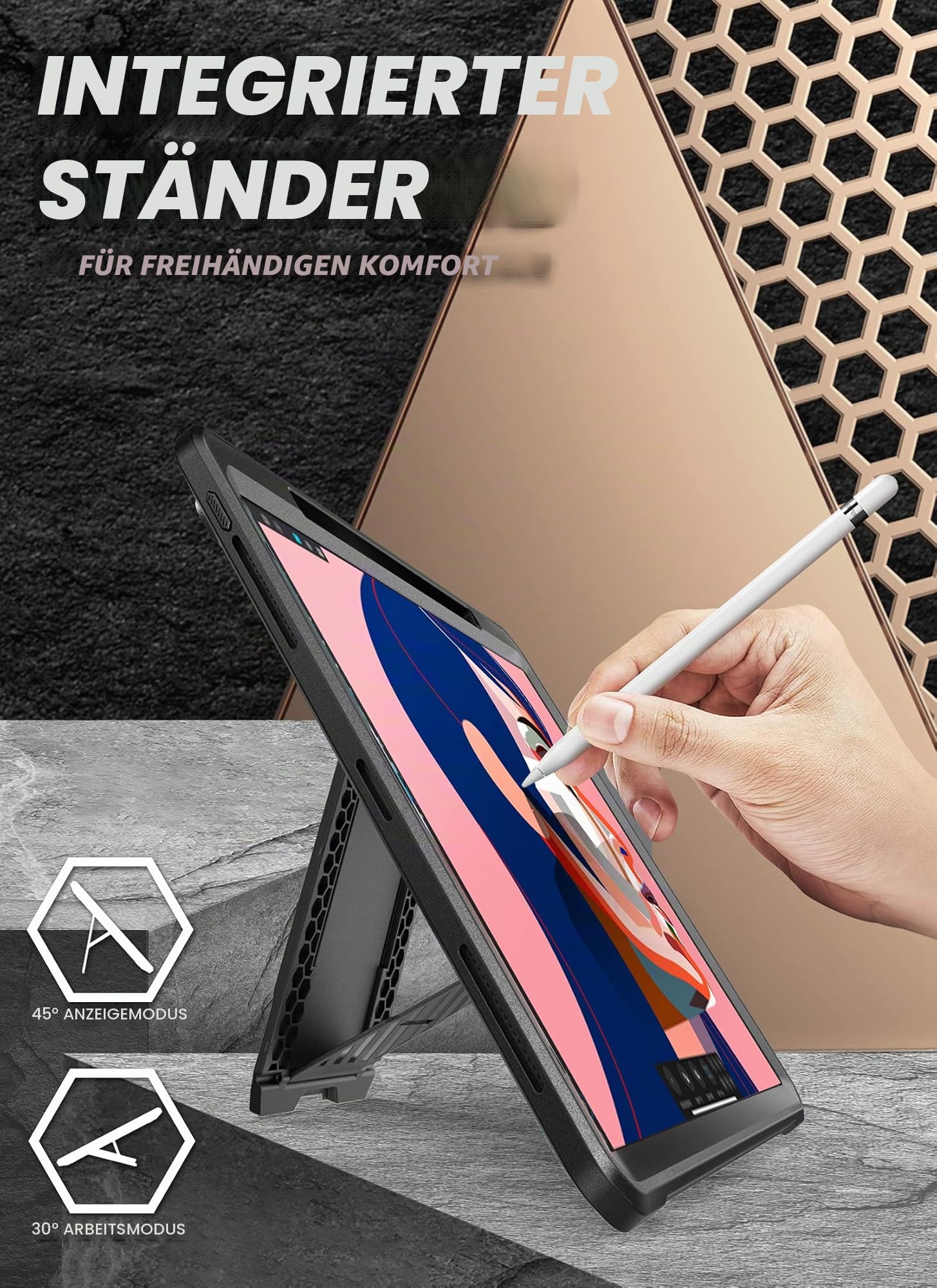 SUPCASE Hülle für iPad Pro 12.9 Zoll 2022 / 2021 / 2020 (6th/5th/4th) Bumper Case 360 Grad Schutzhülle Support Apple Pencil Laden [Unicorn Beetle PRO] mit Displayschutz und Ständer (Schwarz) | Bumper Case 360 Grad Schutzhülle [UBPRO] mit Displayschutz, St