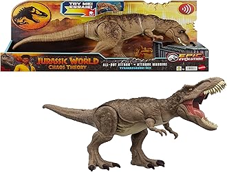 Jurassic World: Chaos Theory Netflix - All-Out Attack Tyrannosaurus Rex Dinosaur Action Figure Toy, with Rampage Attack, Chomp & Roar & Evolved Spikes, Digital Play, Ages 4 Years & Up, HXF54