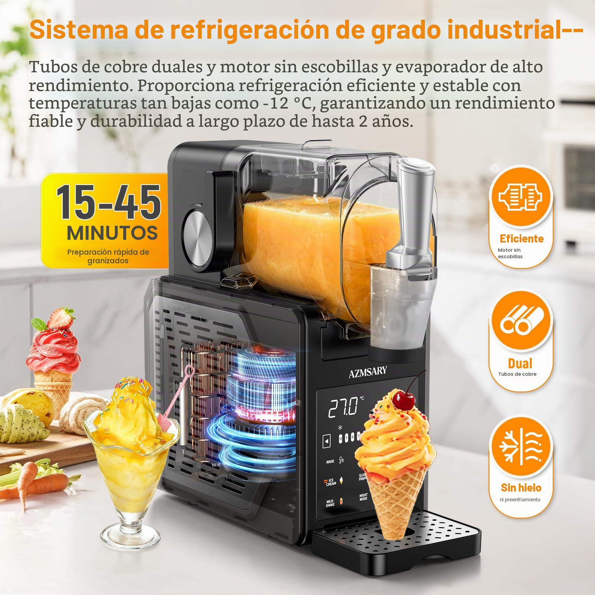 Máquina de granizado – Fácil de usar con un botón 2,5 L Slushie Maker, no requiere hielo, con pantalla LED, 6 programas automáticos para margaritas, frappés, batidos