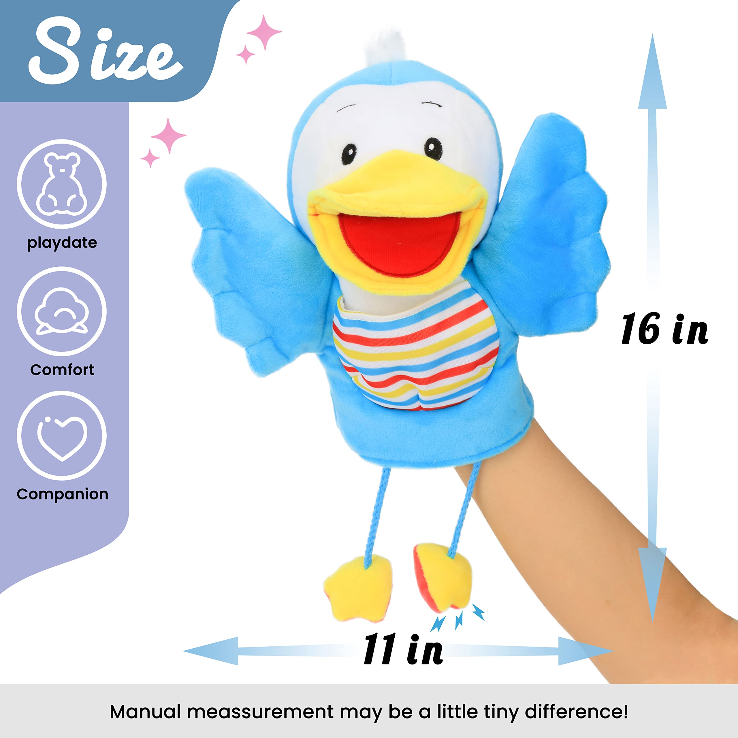 Hopearl Plüsch Vogel Handpuppe Mit Beweglichem Schnabel - Fantasievolles Lernspielzeug Für Rollenspiele & Theater - Interaktives Geschenk Für Jungen Und Mädchen (Himmelblau, 40 cm)