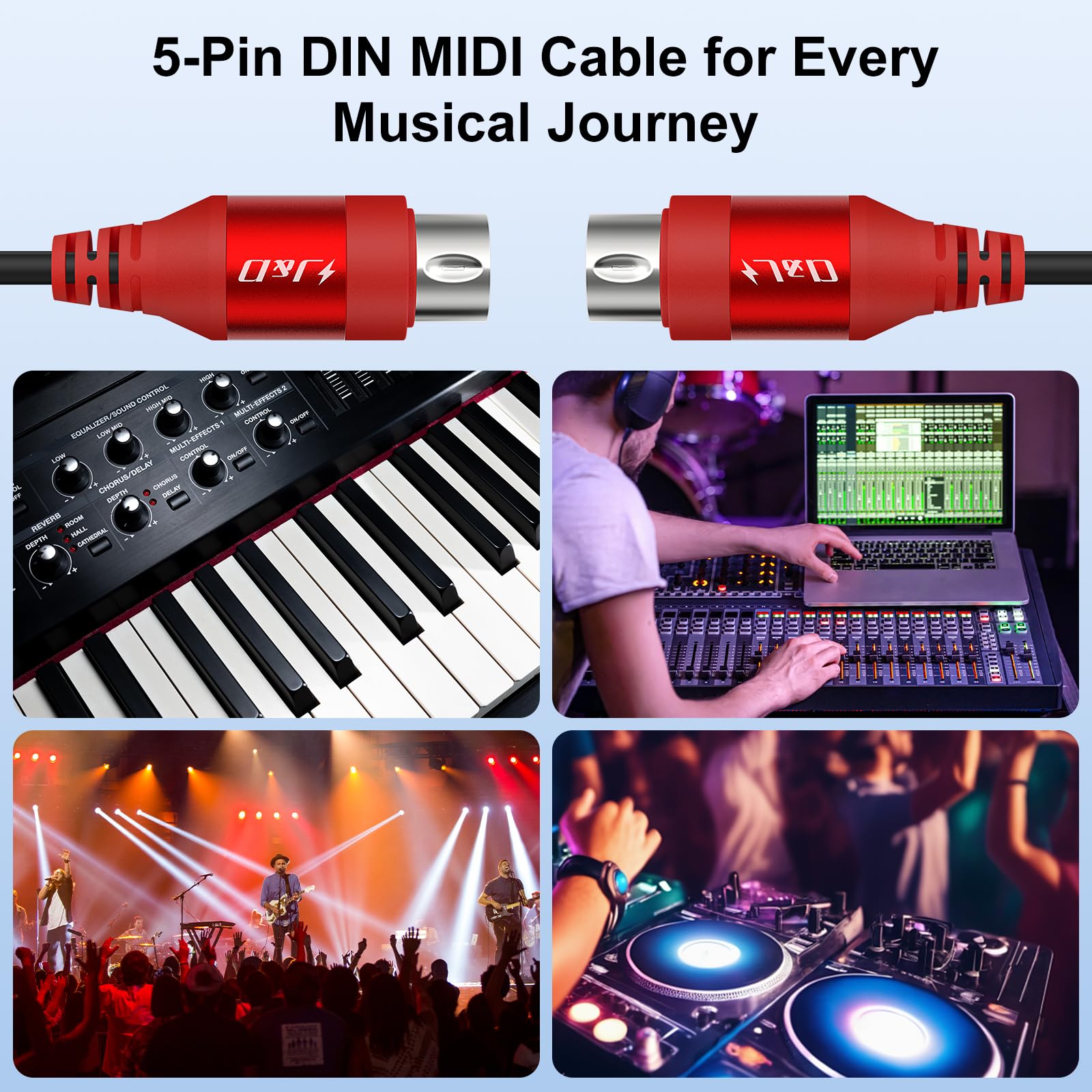 J&D Câble MIDI 5 Pin DIN, Mâle à Mâle, Compatible avec Clavier, Synthétiseur, Effets Multi-Guitare, Interface Audio/Mixer/Amplificateur, Carte Son Externe (Rouge, 0,9 m)