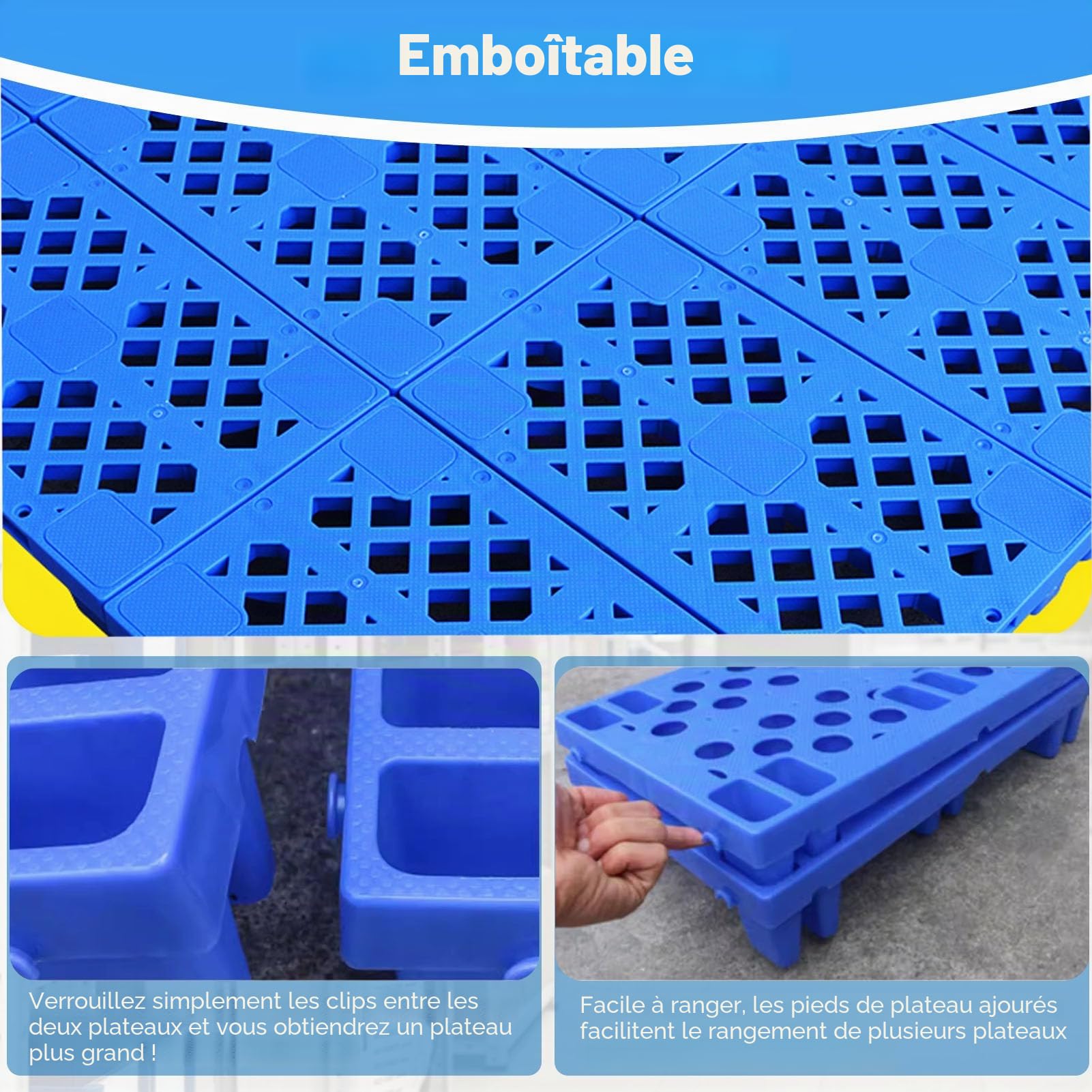 6pcs-Palette en Plastique, 50x30x10cm Résistant À l'eau Palettes Plastiques Légères Entrepôt, Palette D'expédition Emboîtable, Grille Respirante pour Supermarché Cuisine Extérieur