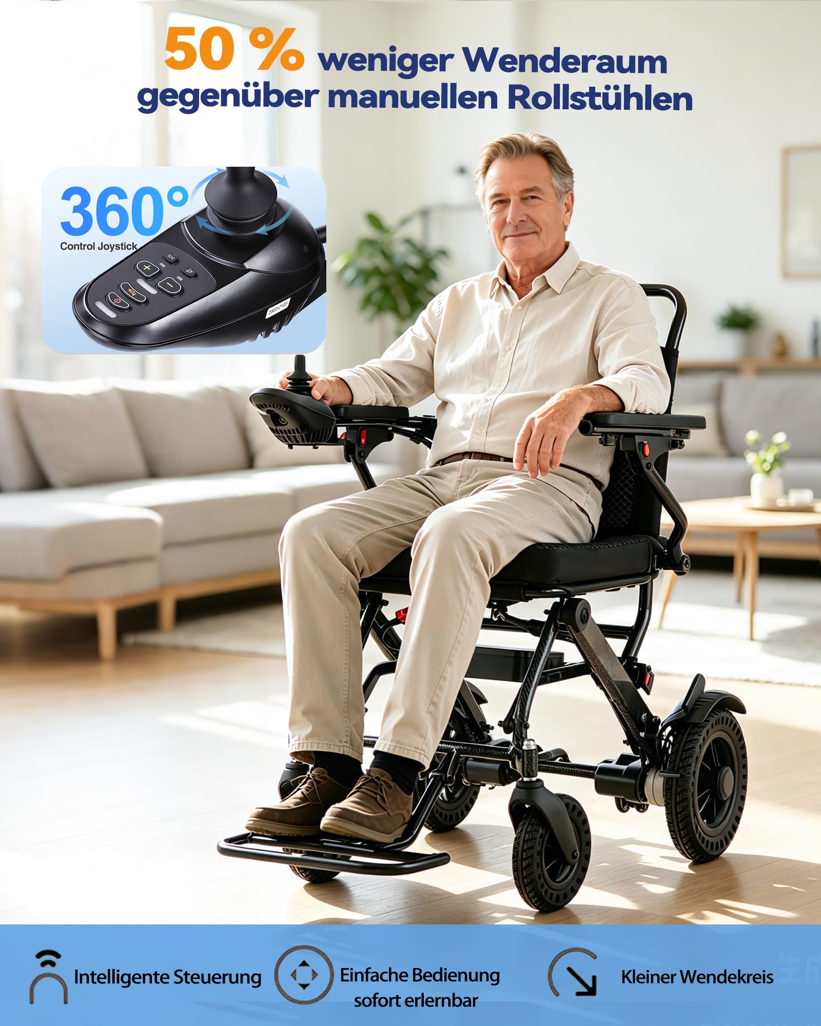 Elektrorollstuhl Faltbar Leicht, Elektrischer Rollstuhl, Tragbarer Elektro-Rollstuhl Mit 20km Reichweite, 120kg Tragkraft, Senioren Erwachsene Behinderte, Indoor Outdoor MobilitäTshilfe