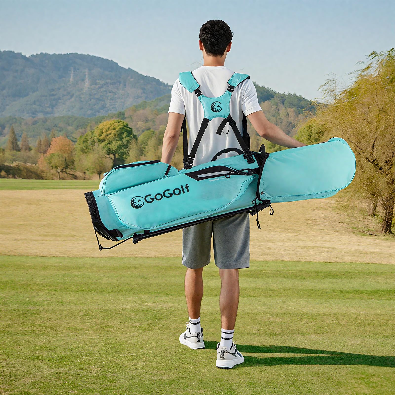 LIFEZEAL Golftasche, Leichte Stativtaschen mit 8 oberen Fächern und 5 Reißverschlusstaschen, Golfbag mit Regenschirmhalter, Regenschutz & verstellbarem Schultergurt für Frauen & Männer