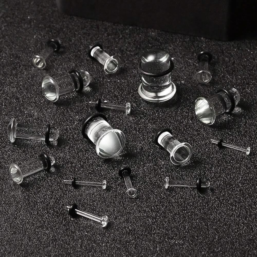 Vankula Set Dilatatori Lobo 12 pz/ 8pz 1.6-10mm Vetro Dilatatore Tunnel Orecchio con O-Ring Piercing Lobe Espansioni Gioielli Uomo Donna