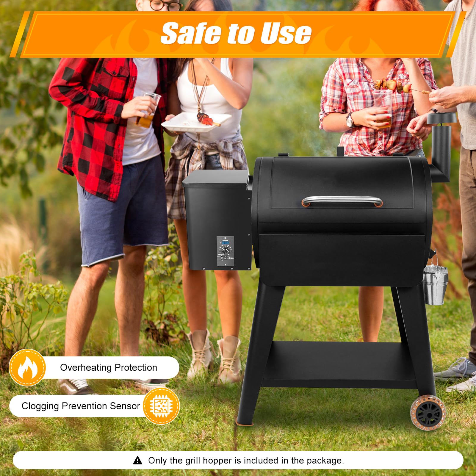 Fenjidrop Pellet Smoker Hopper Assembly Kit, Wood Pellet Maker Pellet Hoppers for Smokers, 25.59 * 13.77 * 11.02 In Pellet Barbecue Smokers for BBQ Grill Smoke Bake Roast (Knob Type)