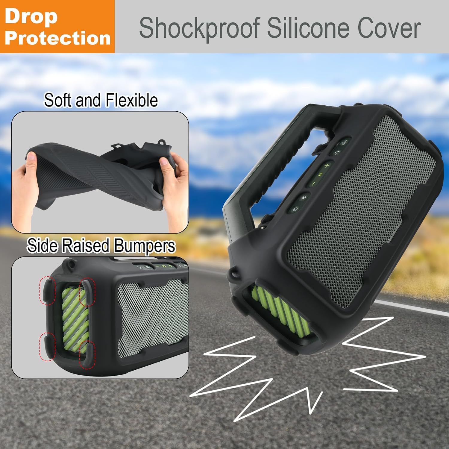 Silicone Cover Compatible with Soundcore Boom 2 Outdoor Speaker, Travel Silicone Sleeve Case Shockproof Protective Cover Soft Skin with Shoulder Strap (Black)