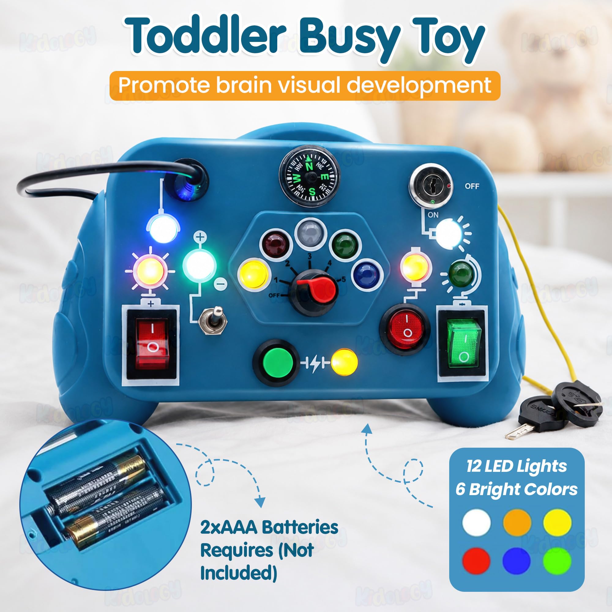 Toddler Busy Board with Lights - Sensory & Educational Toy -9 Toddler Busy Board with Lights - Sensory & Educational Toy -9