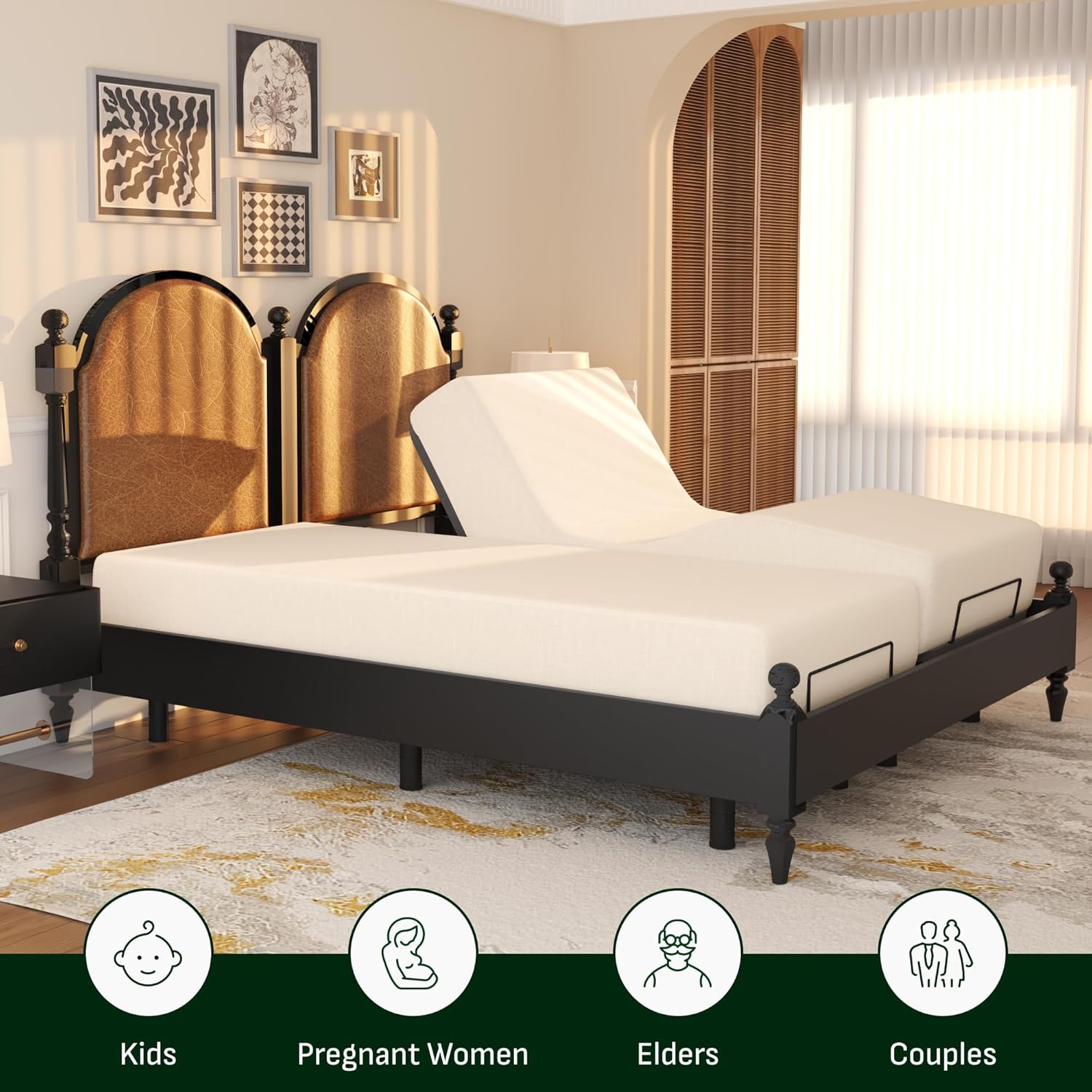 Softa Adjustable Bed Frame Split King, Electric Bed Base w/Oxford Fabric Bedspread, Remote Control and Whisper Quiet Single Motor, Anti-Snore (Adjustable Base only, Split King)