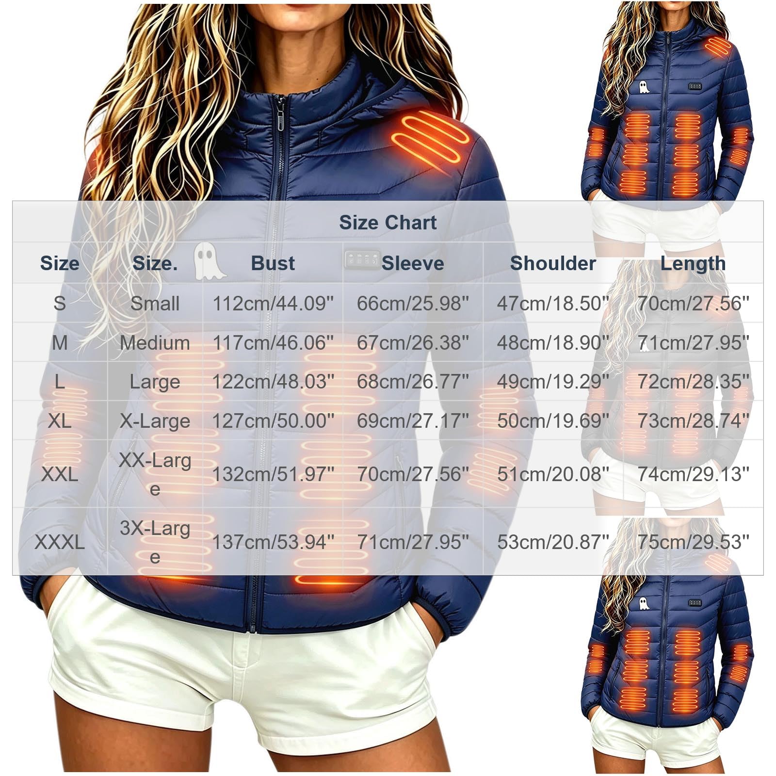 Chaqueta Calefactable Mujer,21 Zonas de Calor y 4 Controles Independientes