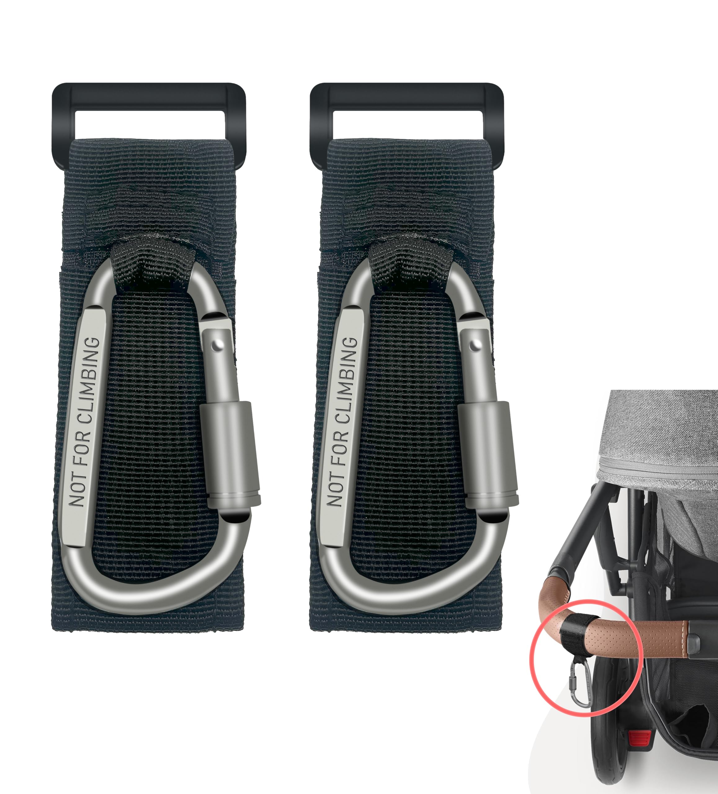 2 Pcs Baby Stroller Hook with Locking Mechanism, Carry 30 lbs per Stroller Carabiner Clip, Adjustable Baby Stroller & Car Seat Hook for Hanging Diaper