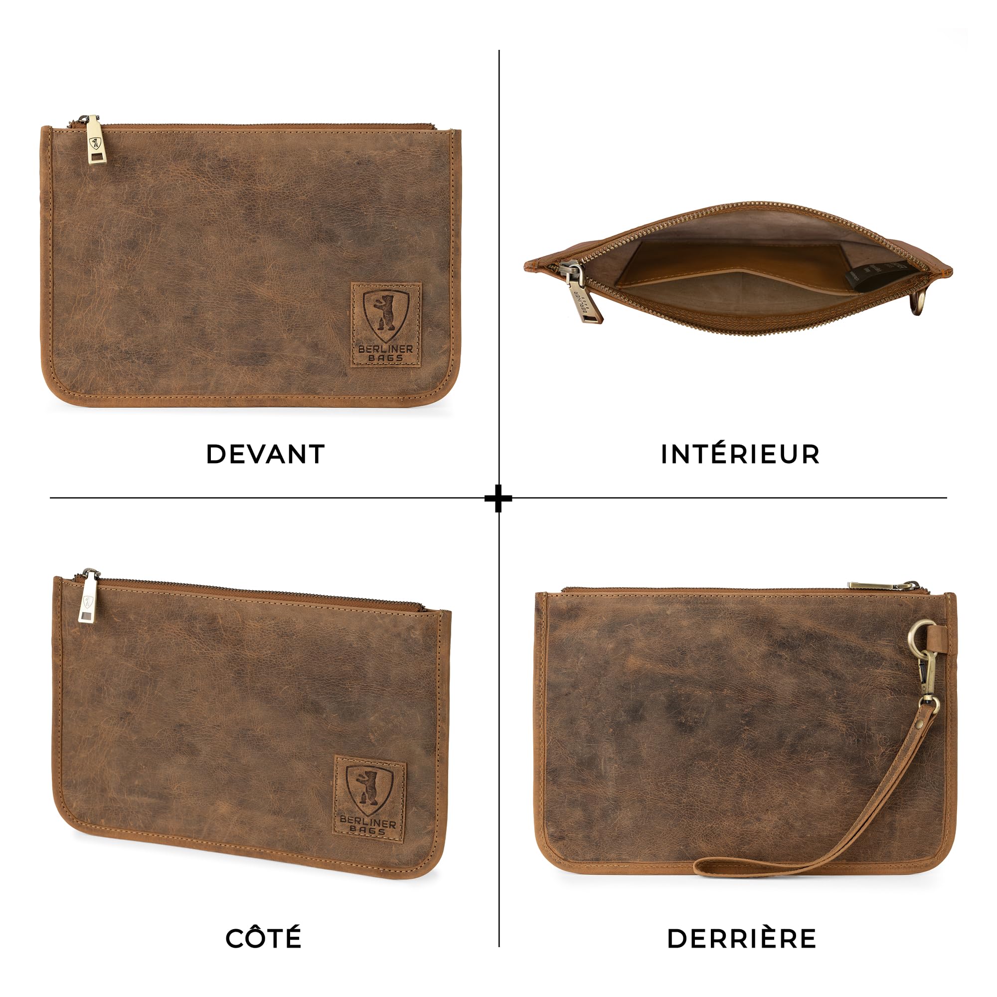 Berliner Bags Theo XL Pochette Documents en Cuir Véritable avec Fermeture Éclair, Organiseur de Voyage et Porte-Passeport Élégant et Durable pour Homme et Femme – Marron