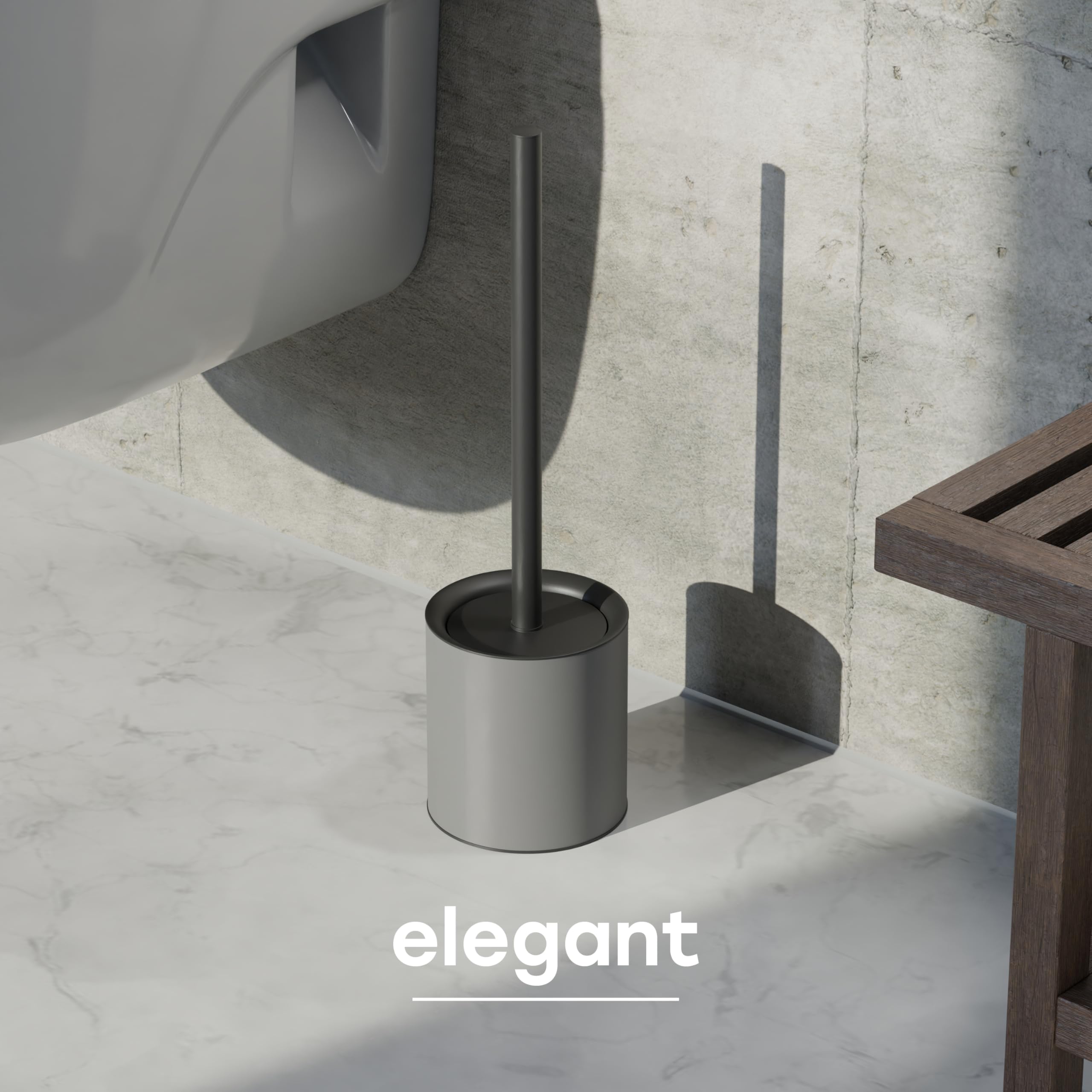 SAVEGA Silicone Toilet Brush Grey with Holder, Discreet Stainless Steel Toilet Brush with Protective Lid - Image 3