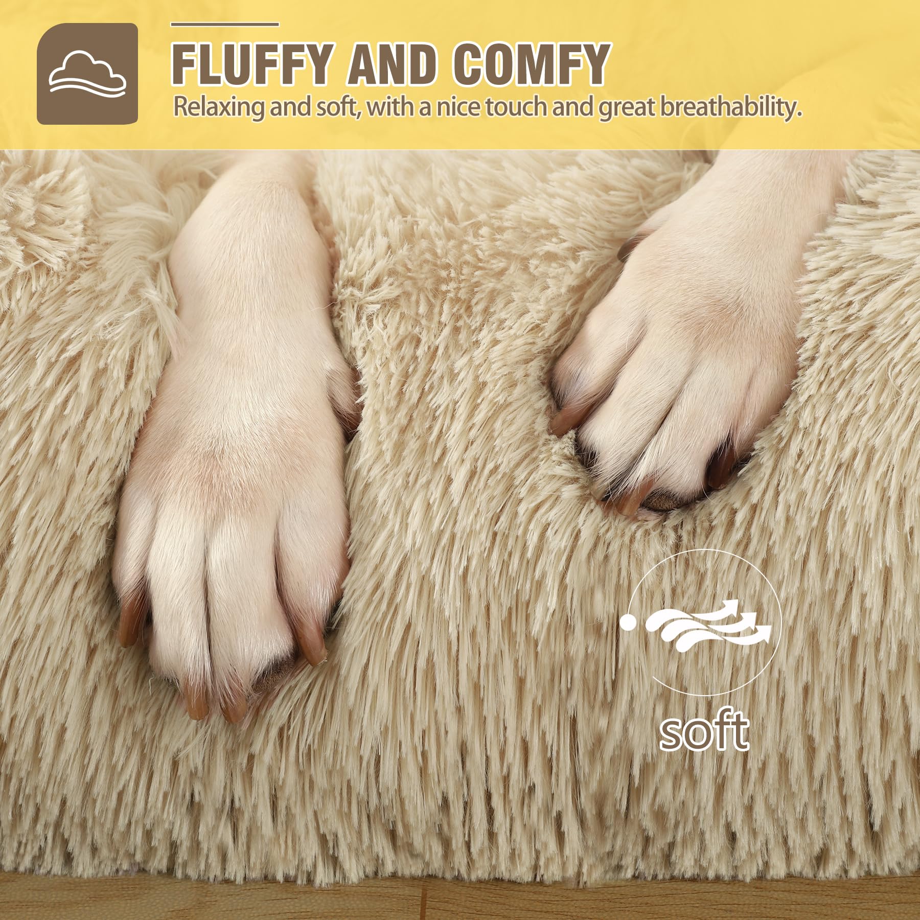 KSIIA Cuccia per cani di taglia grande, lavabile, in peluche, 90 x 60 cm, fondo antiscivolo, tappetino per cani di taglia grande, di medie dimensioni, per cani di taglia grande, cachi