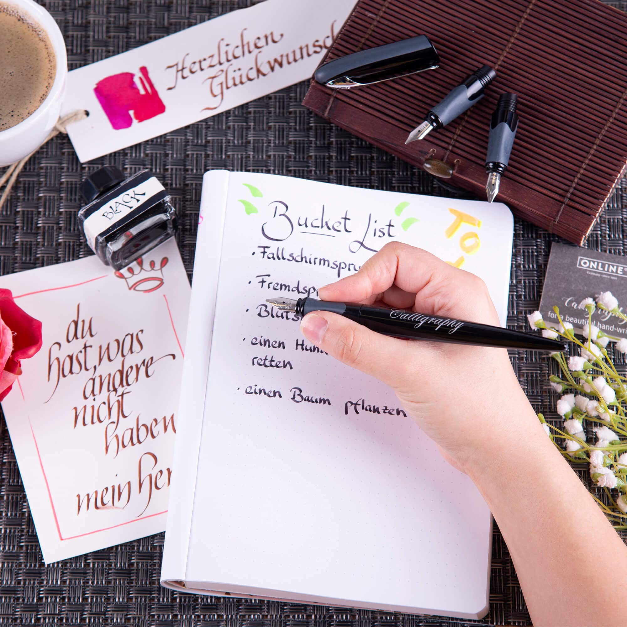 Set 8 Penne Stilografiche Per Calligrafia - Punte Da 0.5mm A 3.0mm, Trasparenti, Con Convertitore