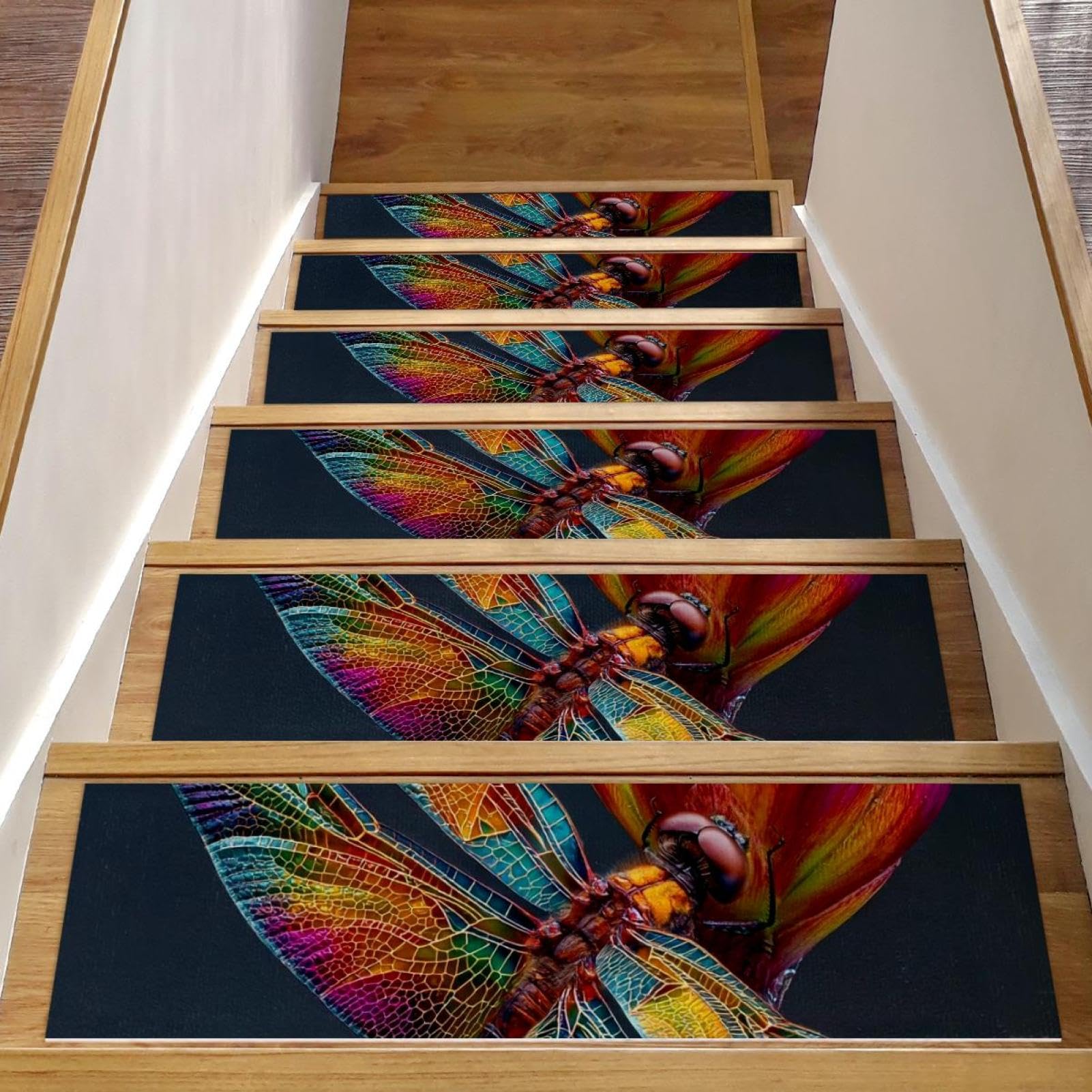 Tapis d'escalier libellule lot de 15 marches bois 20x76cm
