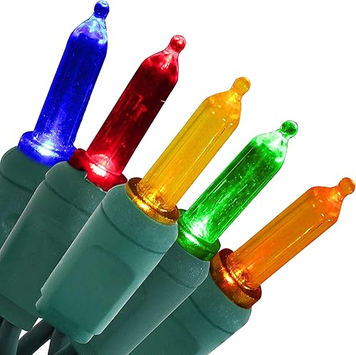 Sunnydaze - 70 luces LED de Navidad para exteriores, cadena de luces para interiores o exteriores, longitud iluminada de 23 pies, bombillas de