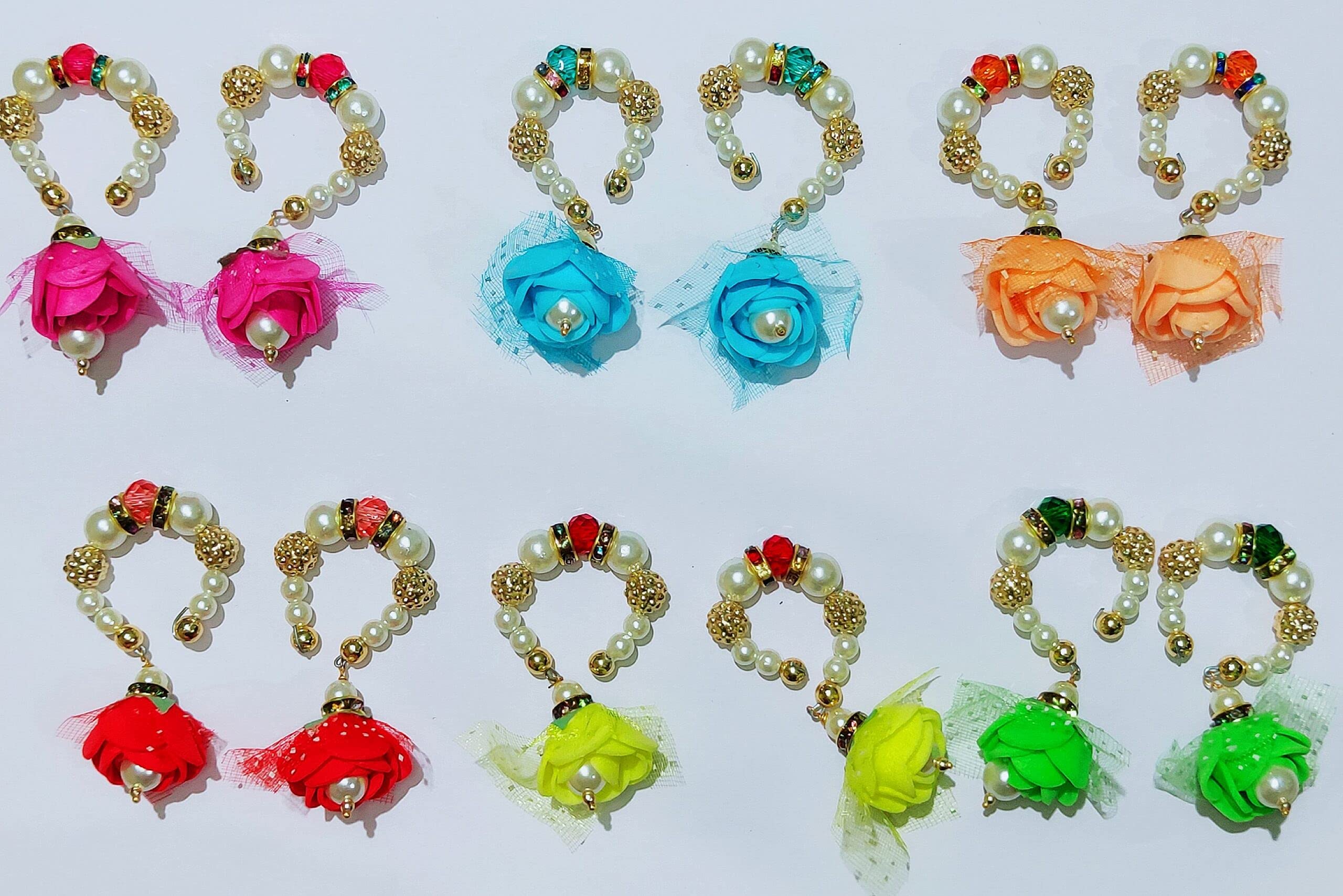 Brij Sugandha Pearl Iskcon Style Kada – Set of 6 Moti Bangles for Big Size Idols | Adjusting Flower God Multicolor Chudi by The Kanha Store