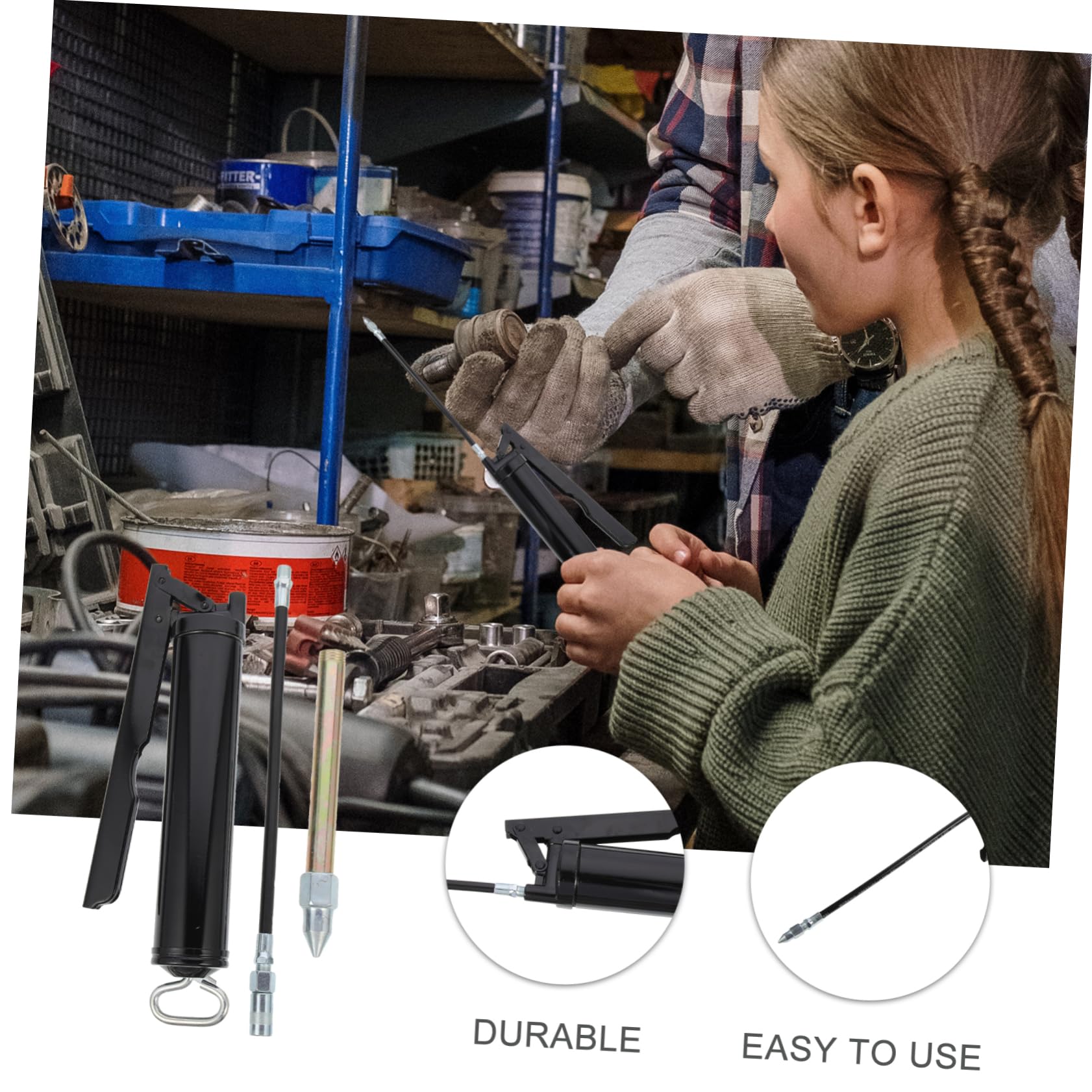 Engrasador de Pistola de Grasa Manual para Coche Herramienta de Lubricación Capacidad para Grasa de Trabajo Pesado y Llenado de Aceite Manual