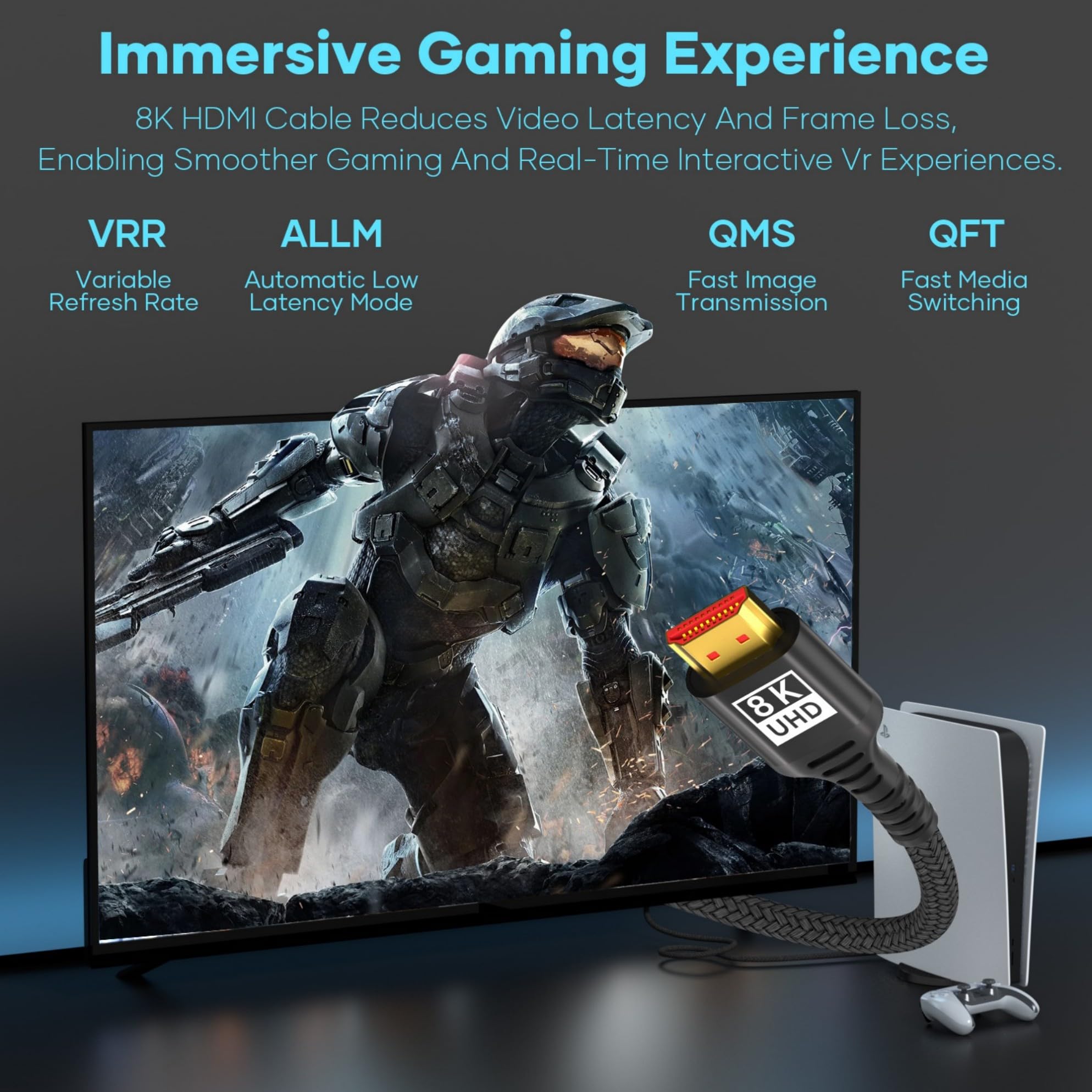 Cavo HDMI 2Metro 8K,cavo HDMI 2.1 altissima velocità 48Gbps CAVO hdMI 8K@60Hz 4K@144Hz,Cavo Hdmi supporta eARC HDR10 3D HDCP 2.2 e 2.3,compatibile con PS5/4 HDTV X-Box Lettore Blu-ray/Monitor/Laptop
