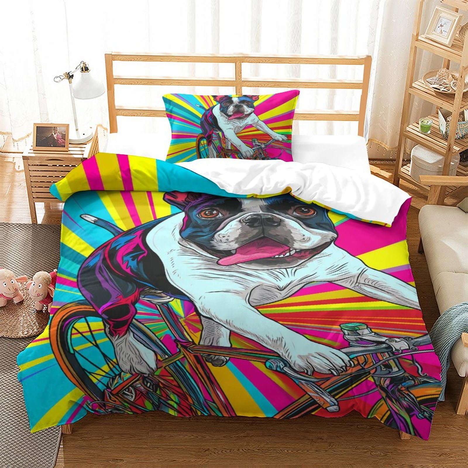 Housse de couette respirante et antibactérienne motif bouledogue français