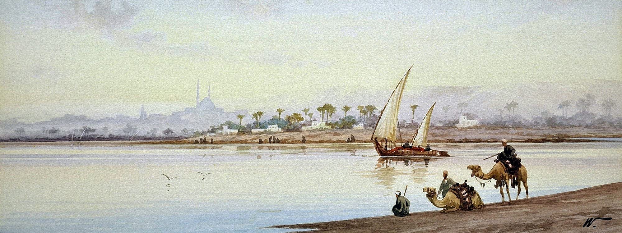 Tallenge - Edwin Lord Weeks - River Nile Feluccas and Camels - Small Poster(Paper,12x17 inches, MultiColour)