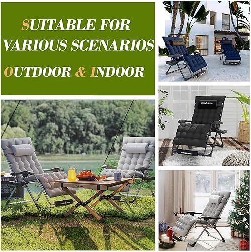 Miniatura 4 de Amopatio Silla de gran tamaño para exteriores de gravedad cero con cojín extraíble, silla reclinable de patio plegable de 33 pulgadas de ancho con