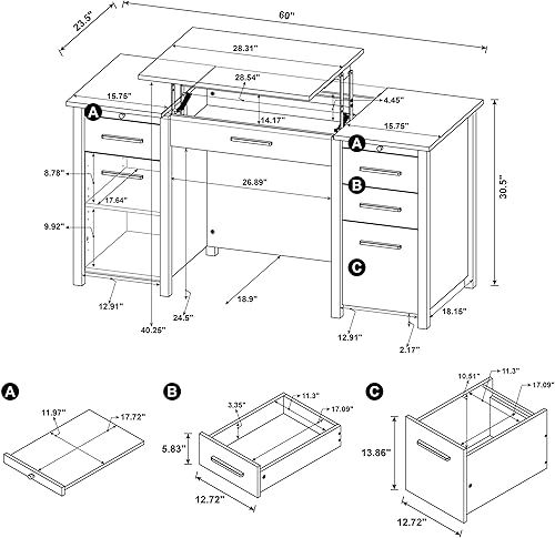 Miniatura 3 de Coaster Dylan - Escritorio contemporáneo de madera para oficina en casa, 4 cajones, color gris desgastado